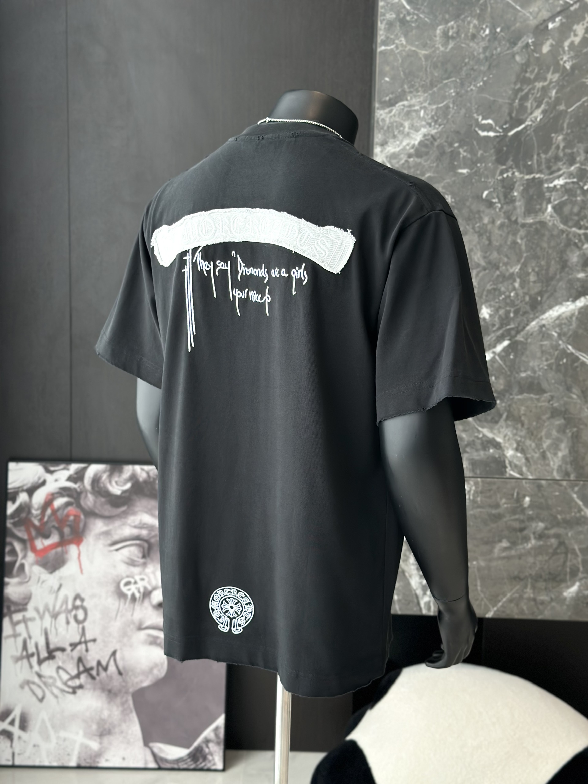 Áo phông T shirt Chrome Heart logo wash trước sau Like Auth M-XL VTN\Đen
