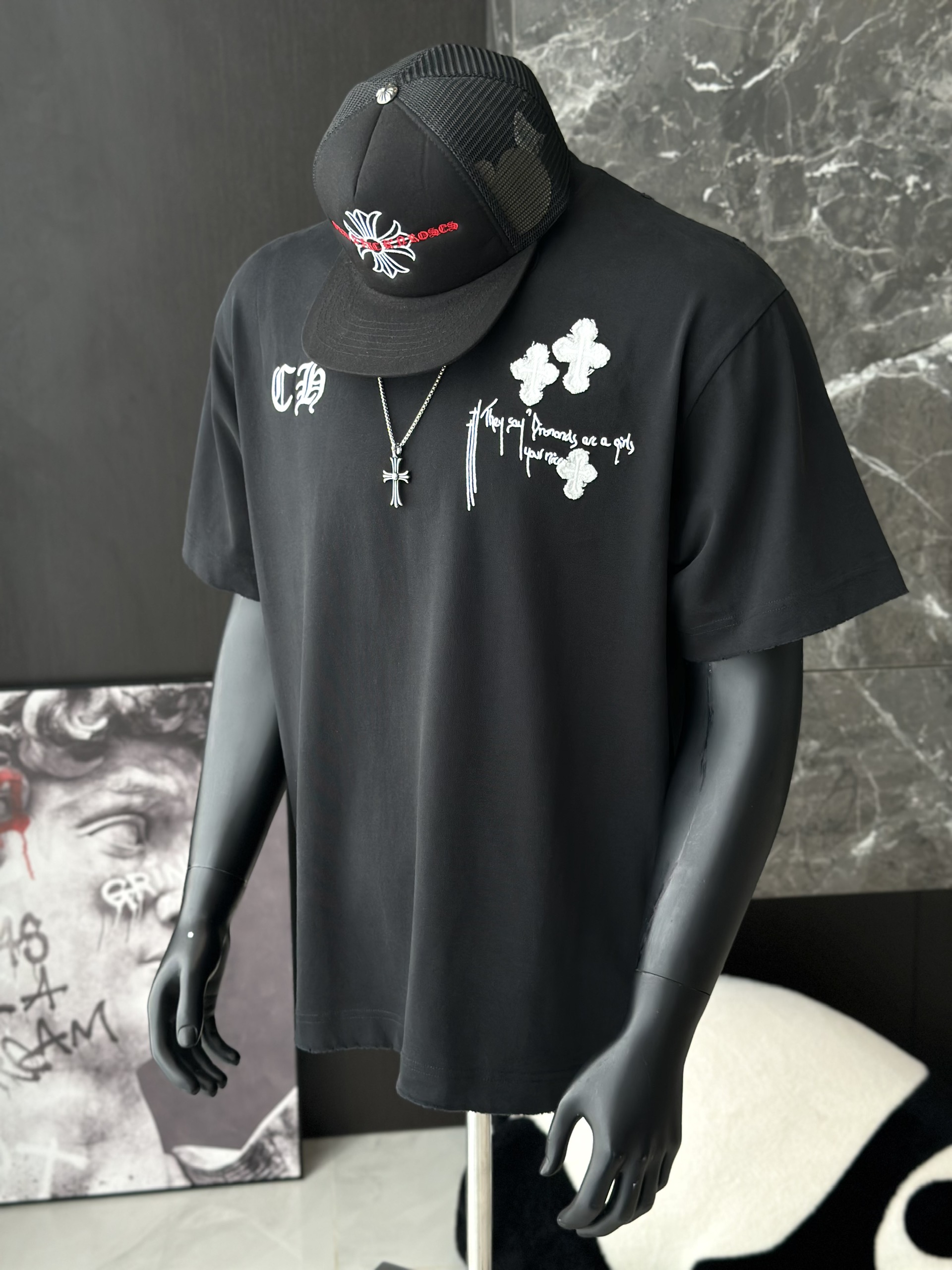 Áo phông T shirt Chrome Heart logo wash trước sau Like Auth M-XL VTN\Đen