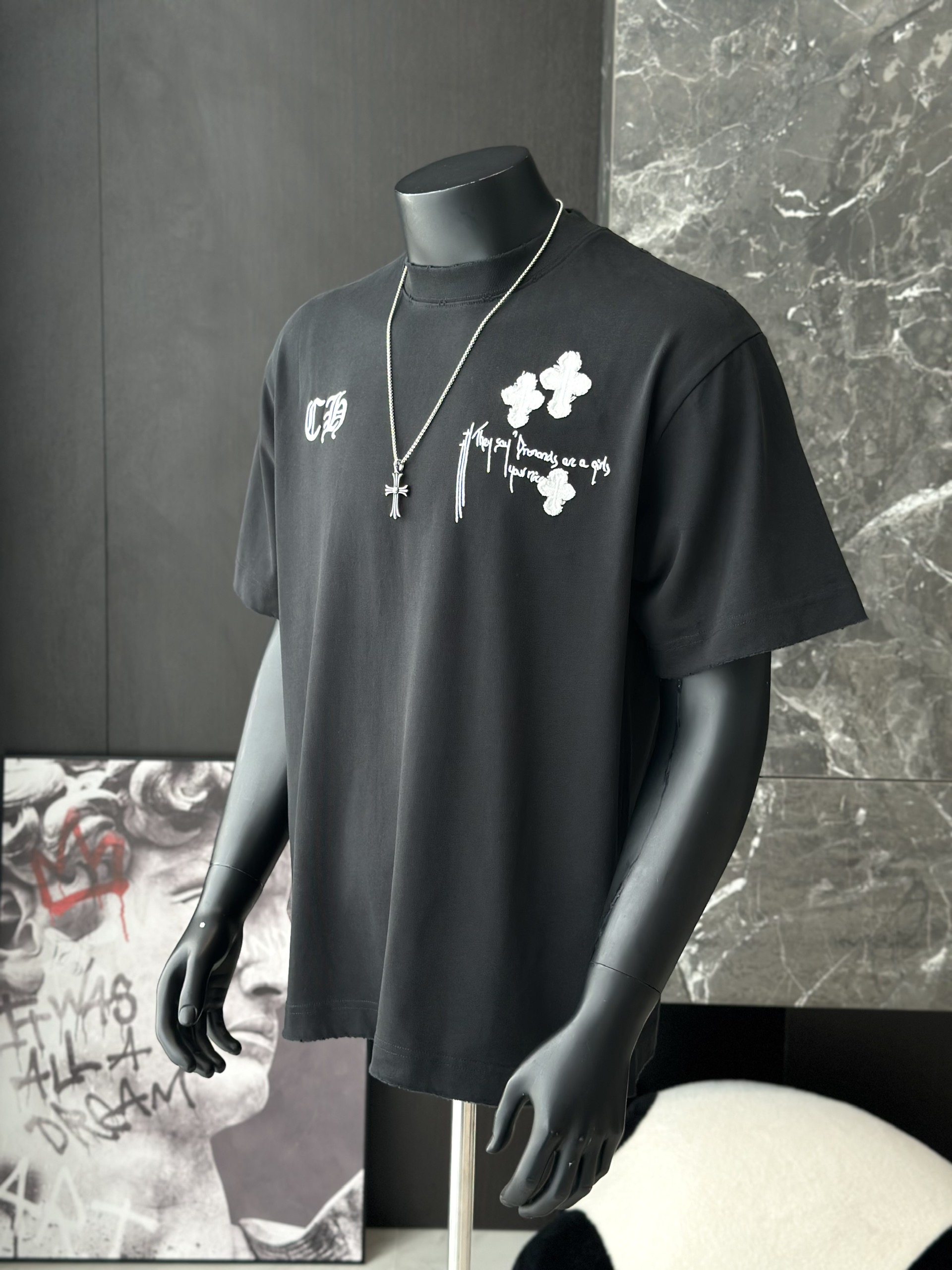 Áo phông T shirt Chrome Heart logo wash trước sau Like Auth M-XL VTN\Đen