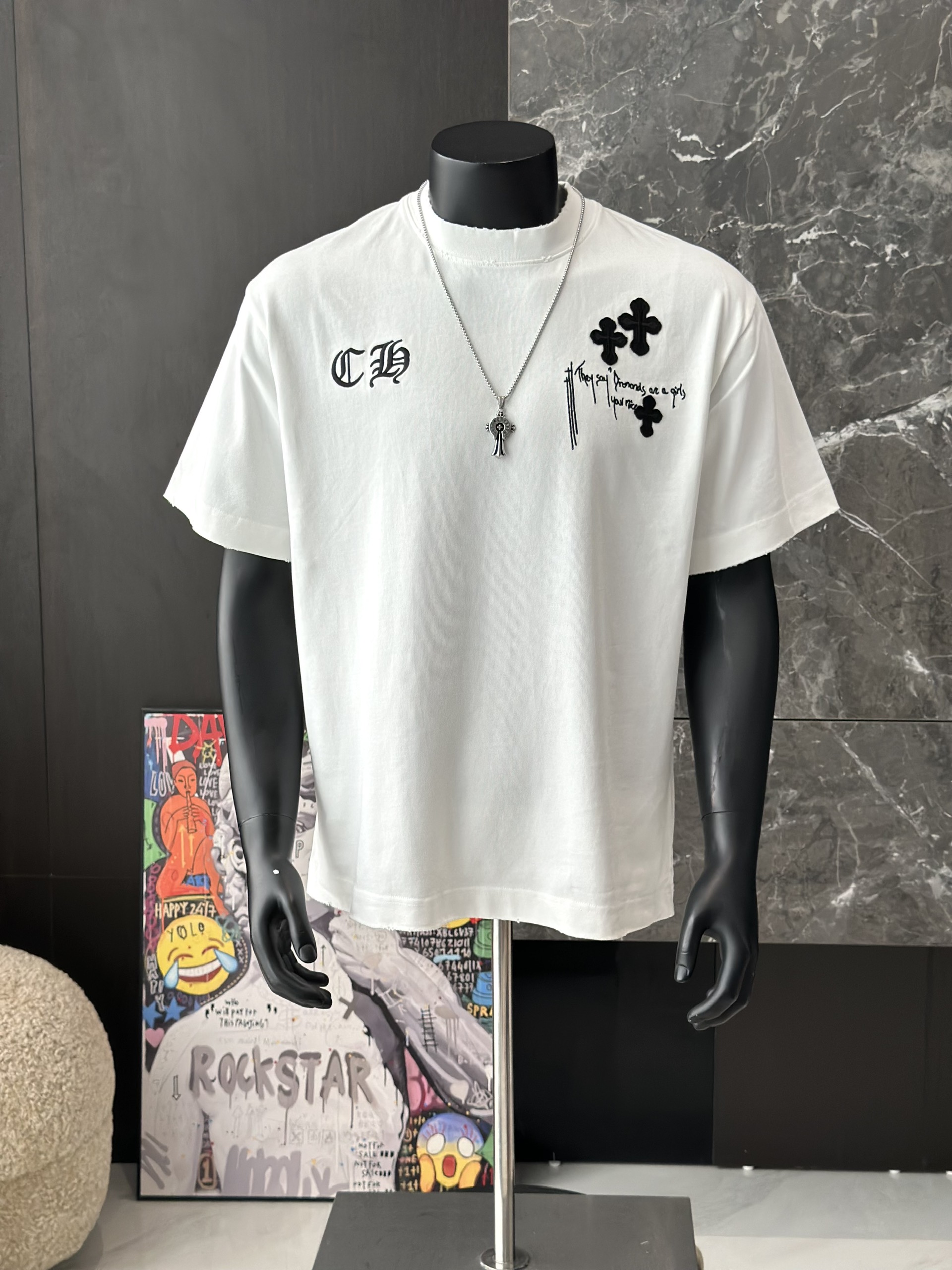 Áo phông T shirt Chrome Heart logo wash trước sau Like Auth M-XL VTN\TRẮNG