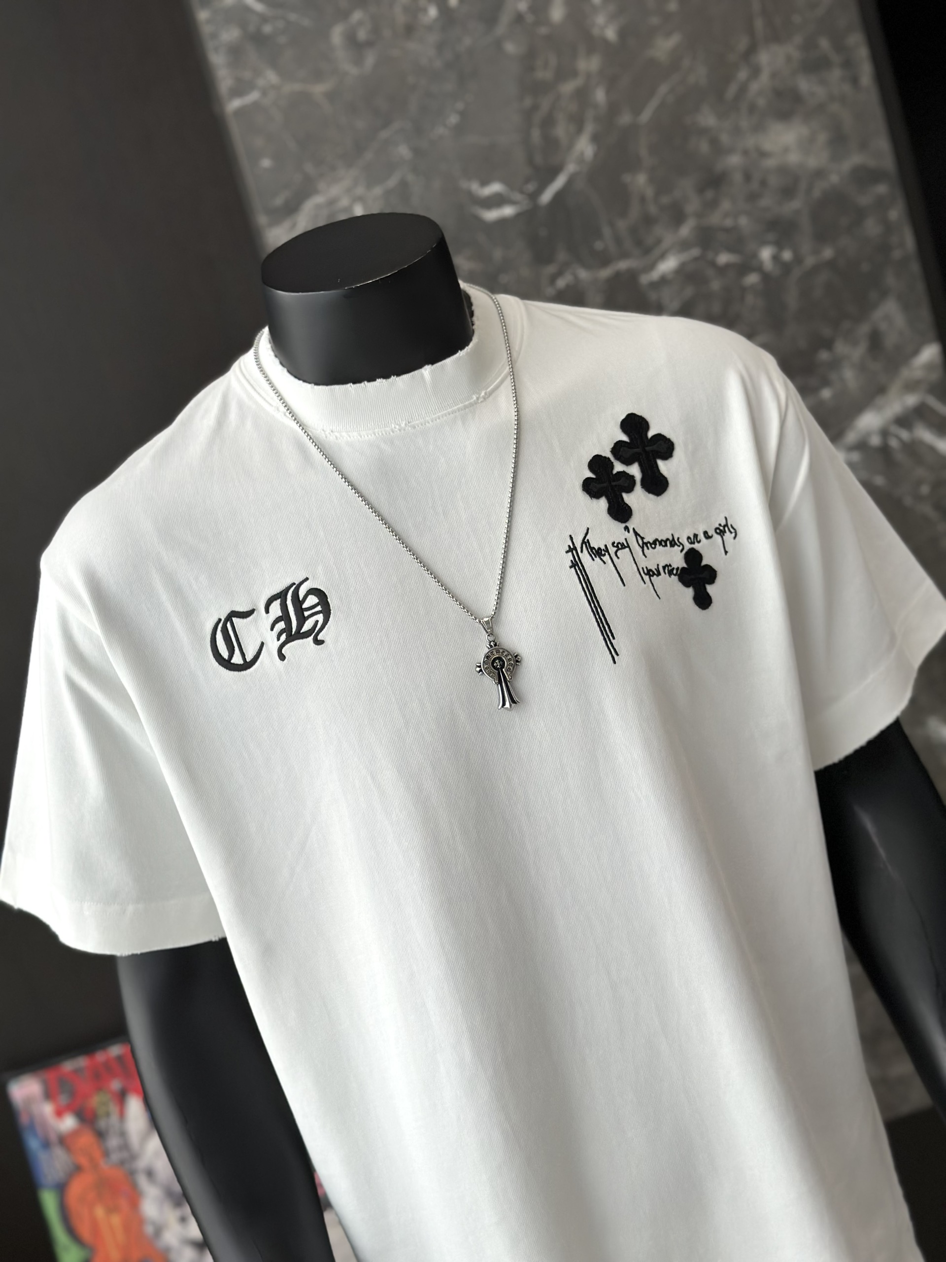 Áo phông T shirt Chrome Heart logo wash trước sau Like Auth M-XL VTN\TRẮNG