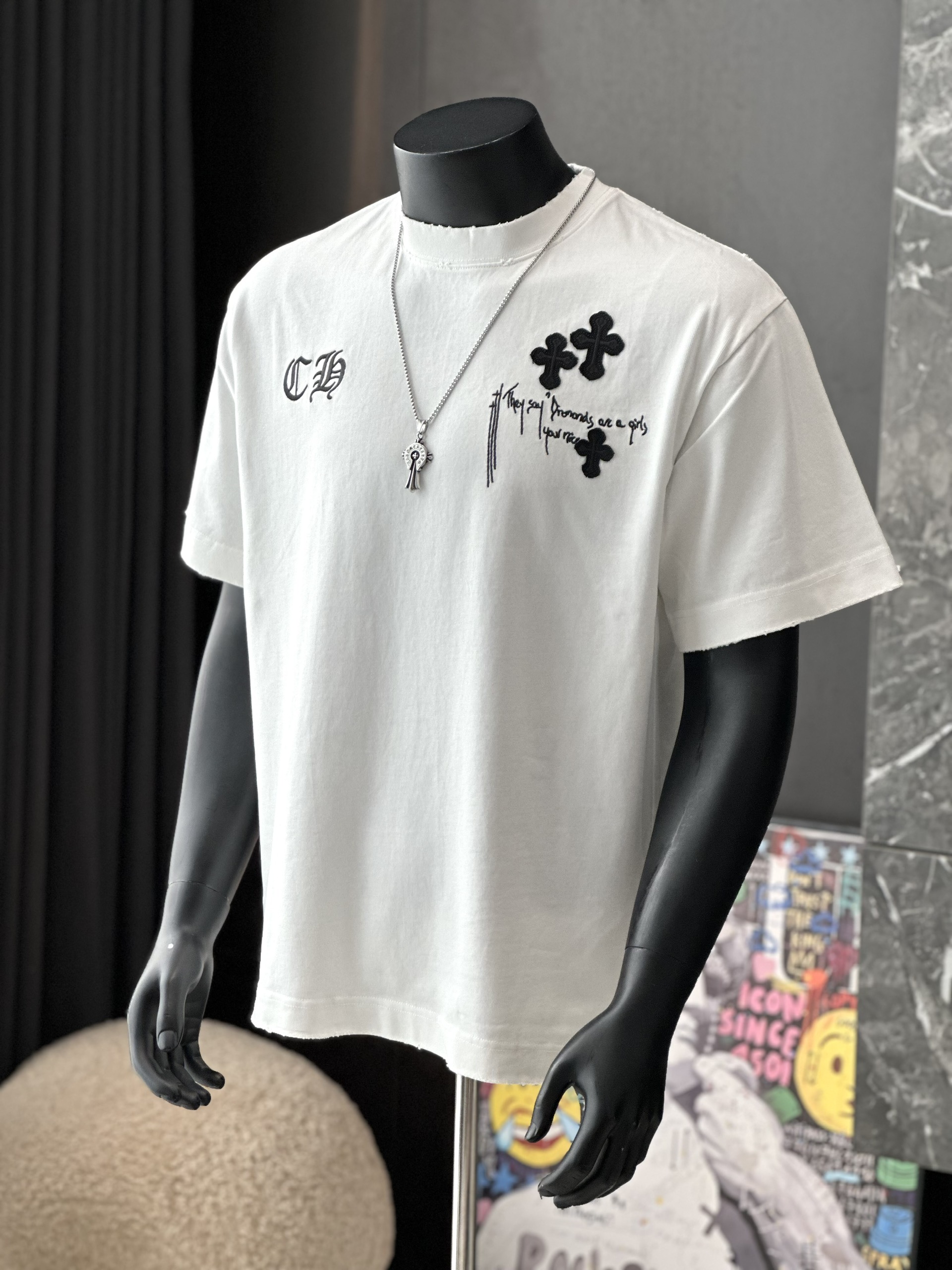 Áo phông T shirt Chrome Heart logo wash trước sau Like Auth M-XL VTN\TRẮNG