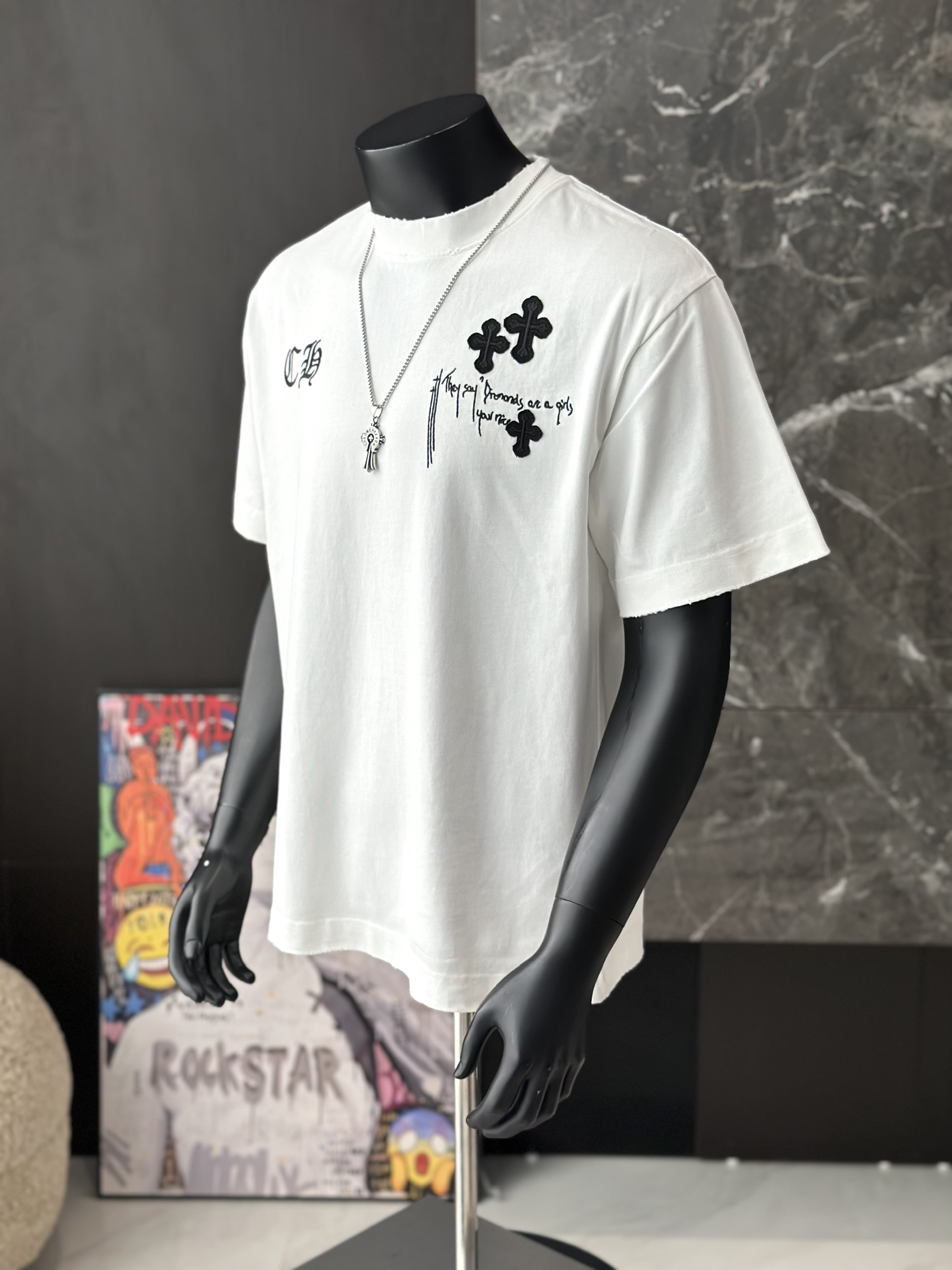 Áo phông T shirt Chrome Heart logo wash trước sau Like Auth M-XL VTN\TRẮNG