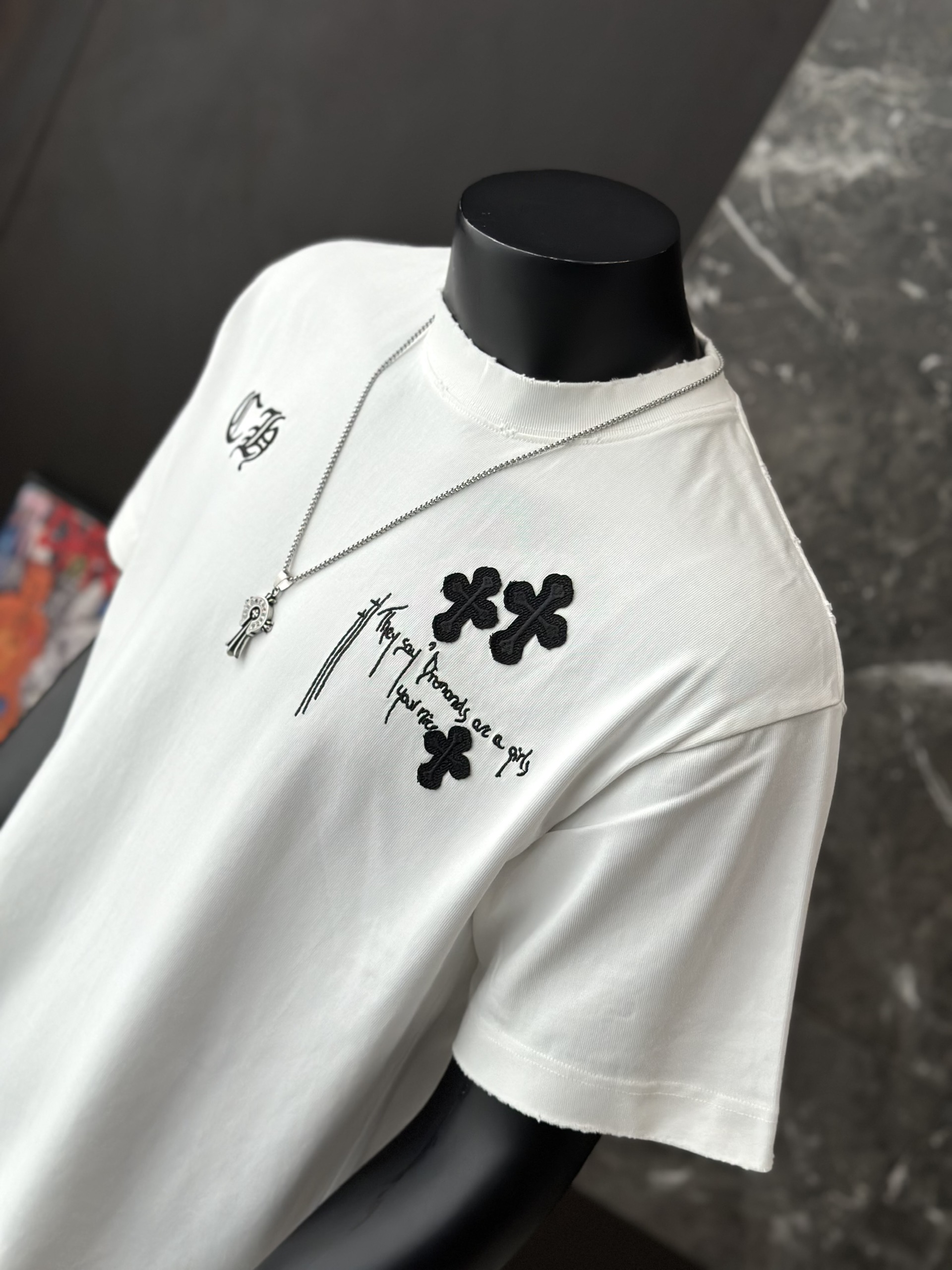 Áo phông T shirt Chrome Heart logo wash trước sau Like Auth M-XL VTN\TRẮNG