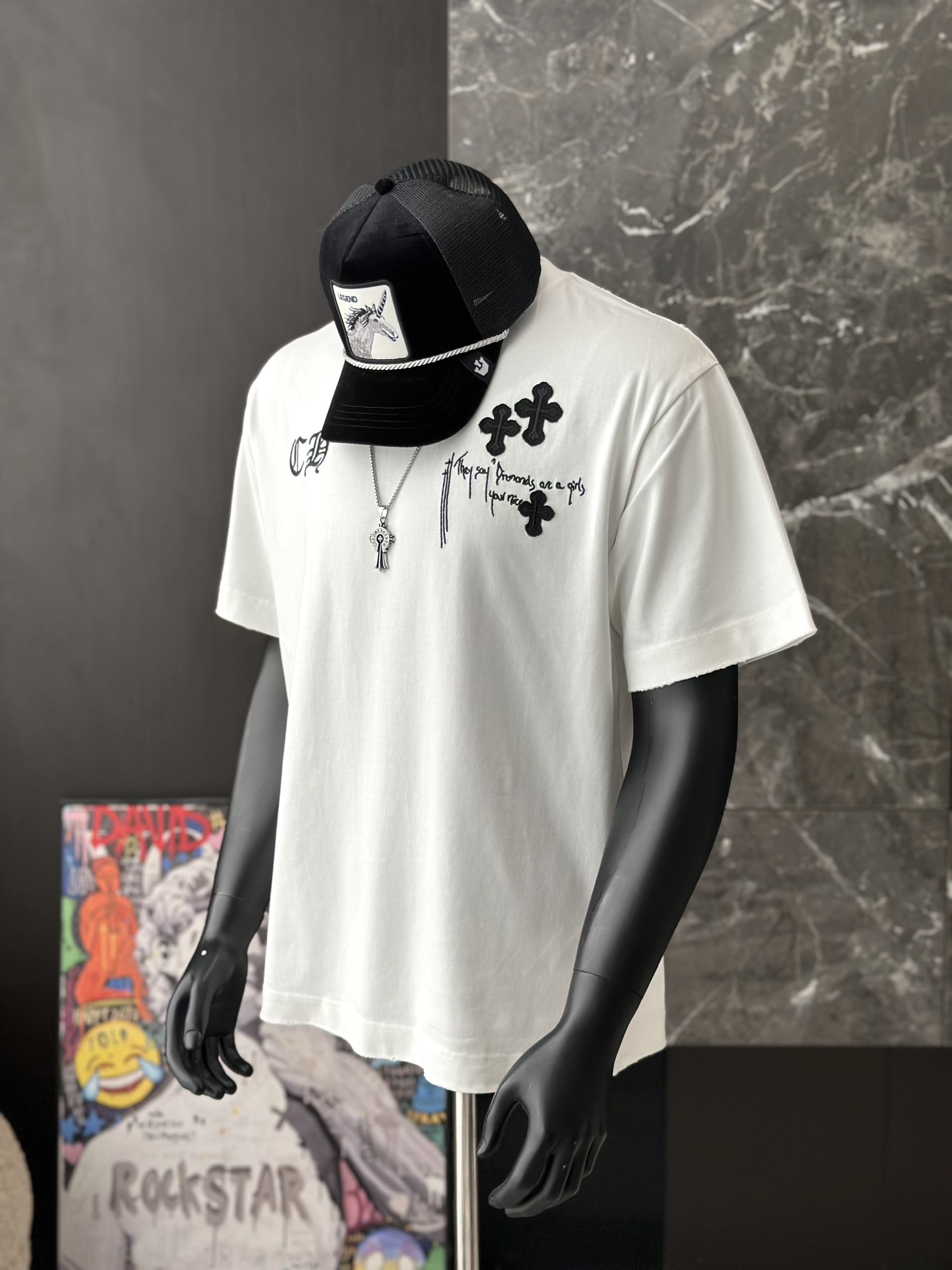 Áo phông T shirt Chrome Heart logo wash trước sau Like Auth M-XL VTN\TRẮNG