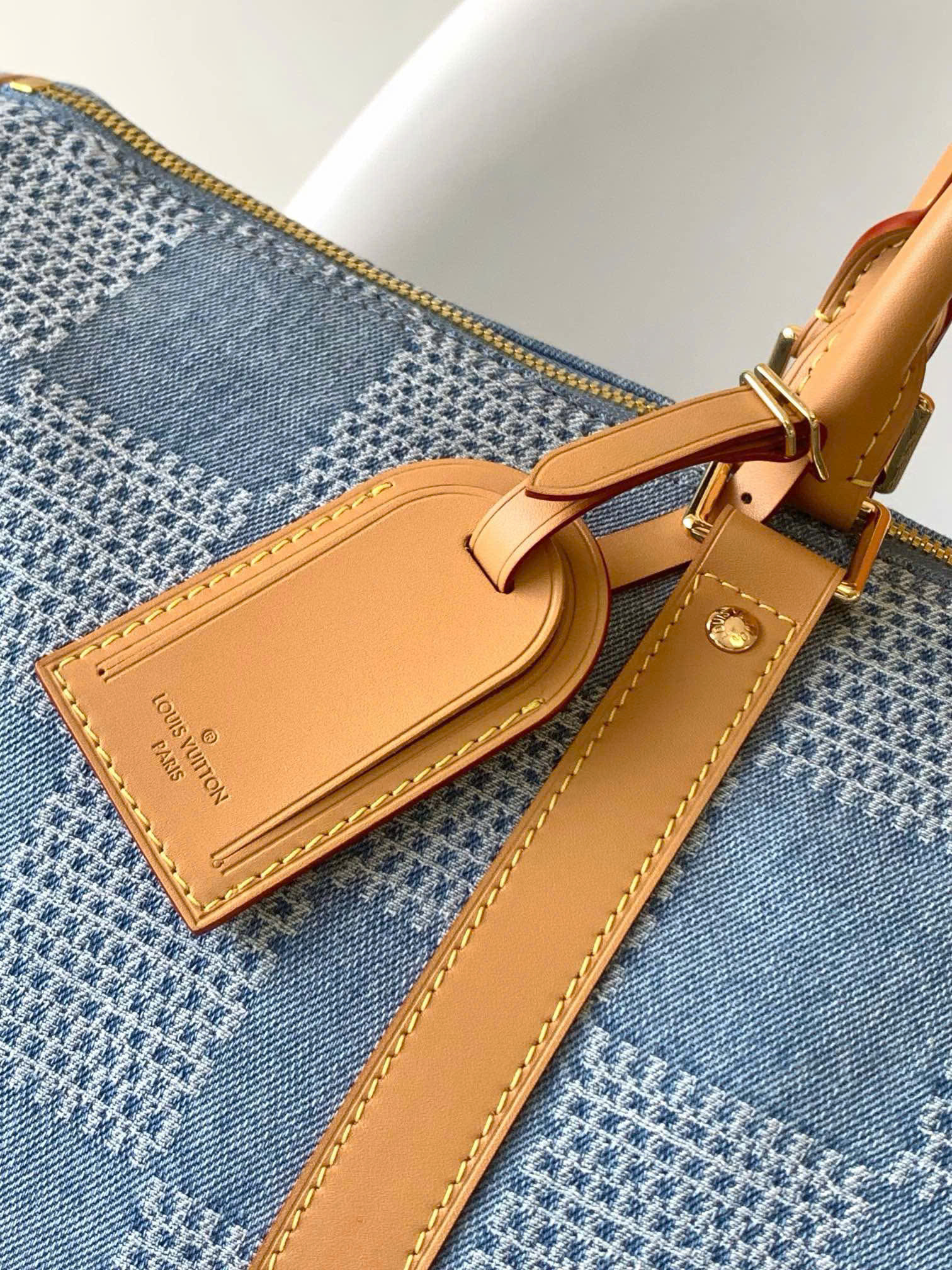 Túi trống du lịch Louis Vuitton LV Keepall Bandoulière Damier Denim Caro 3D size 50 Like Auth PLD