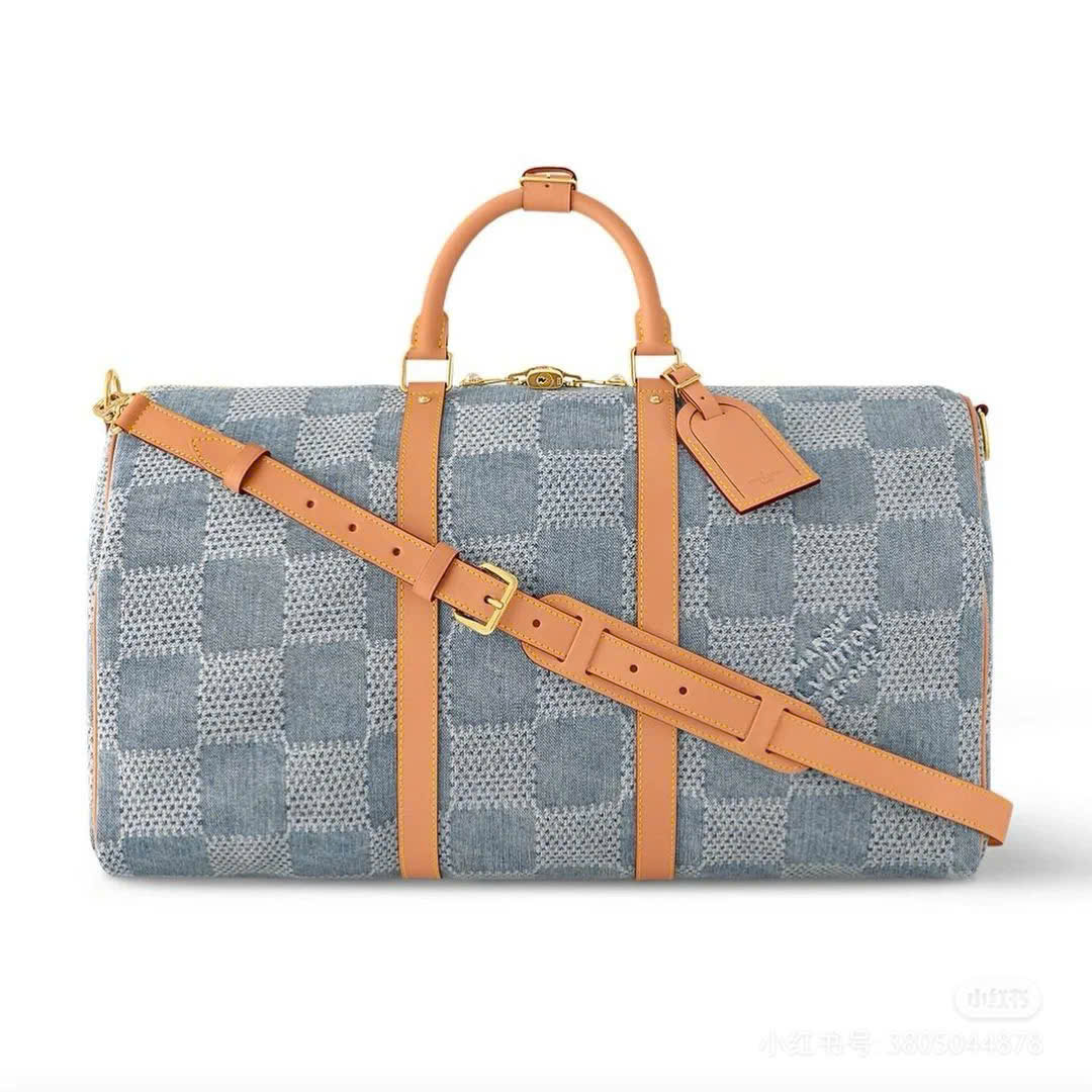Túi trống du lịch Louis Vuitton LV Keepall Bandoulière Damier Denim Caro 3D size 50 Like Auth PLD