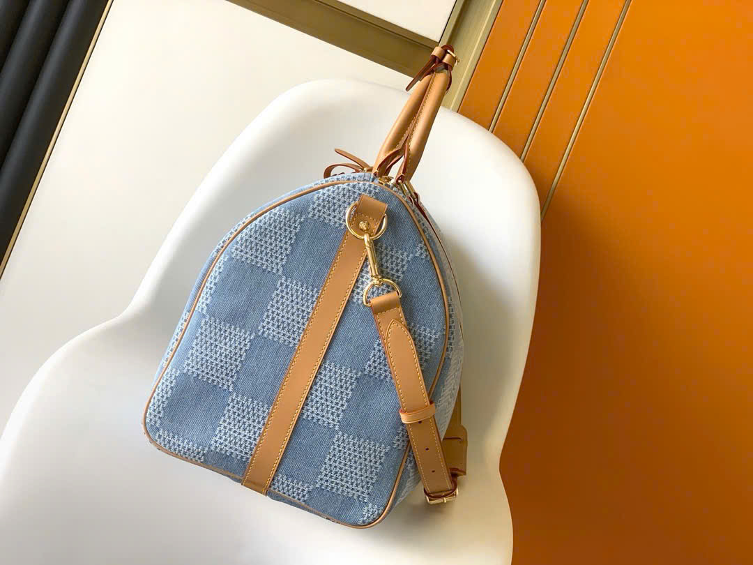 Túi trống du lịch Louis Vuitton LV Keepall Bandoulière Damier Denim Caro 3D size 50 Like Auth PLD