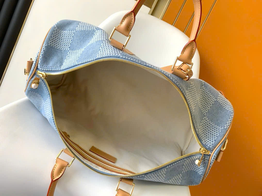 Túi trống du lịch Louis Vuitton LV Keepall Bandoulière Damier Denim Caro 3D size 50 Like Auth PLD