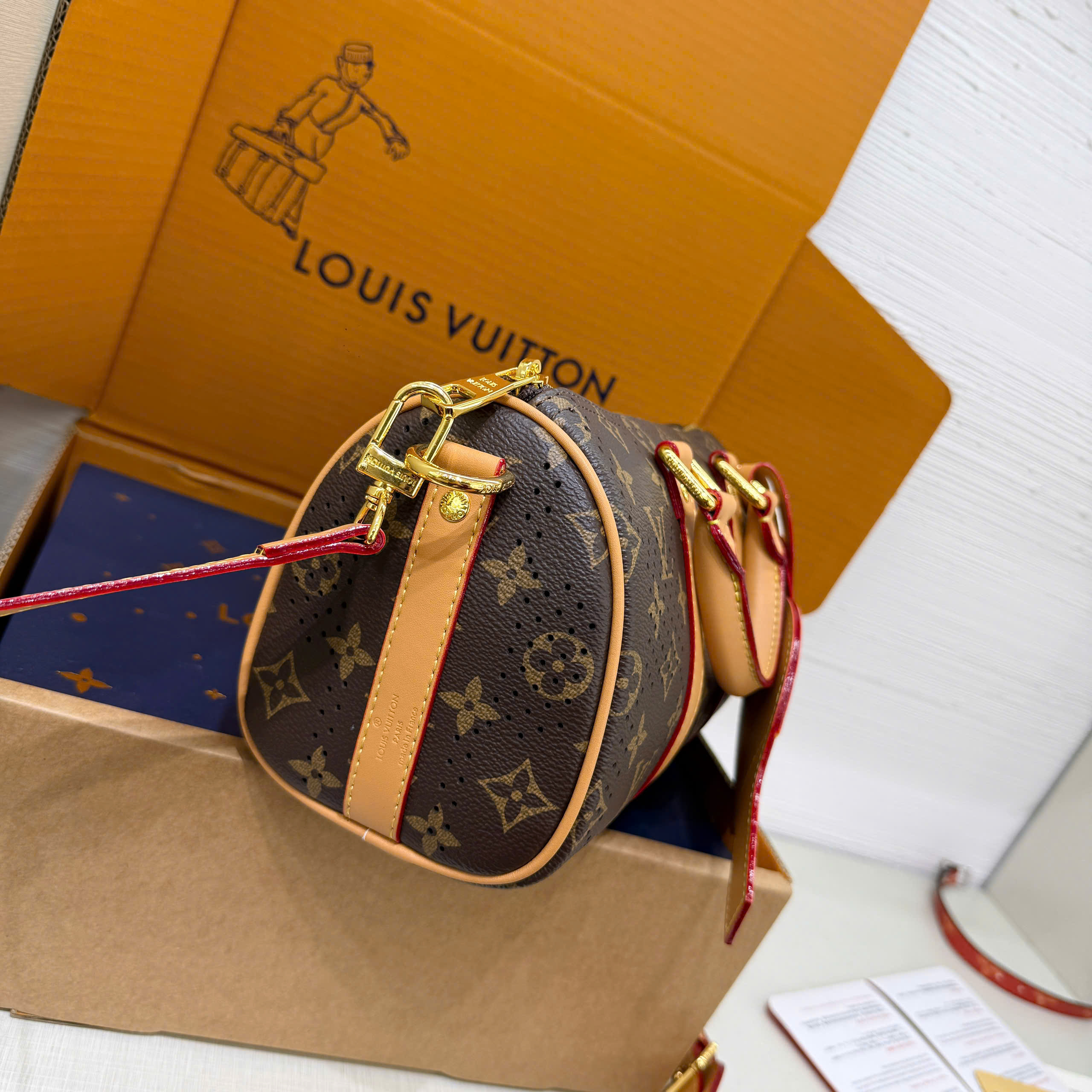 Túi trống mini đeo chéo xách tay Louis Vuitton Bag LV Keepall Bandoulière Like Auth size 25 PLD