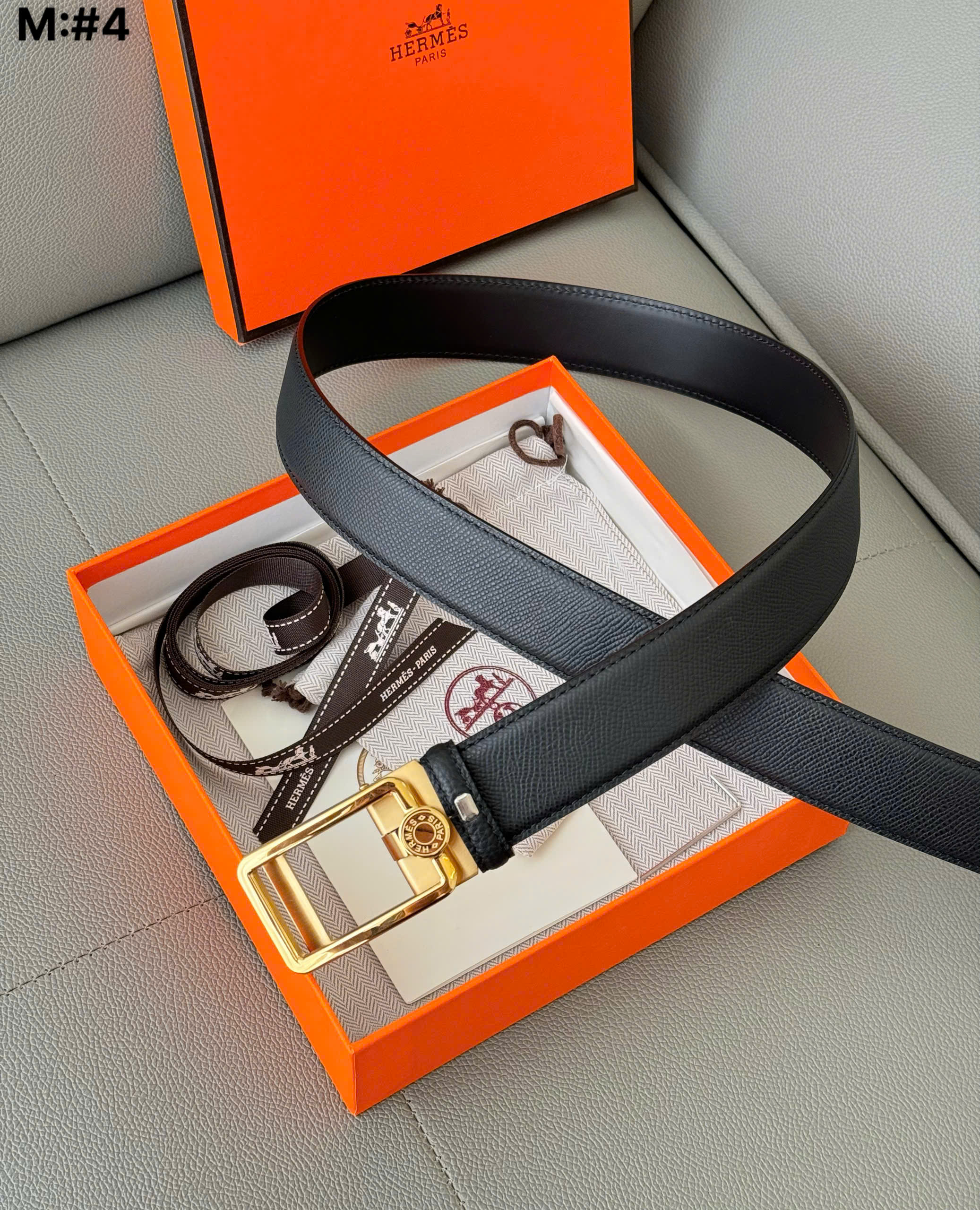 Thắt lưng dây nịt Hermes HM taiga Đen sần mặt chữ nhật Vàng khóa cài Like Auth 85-110 DDT