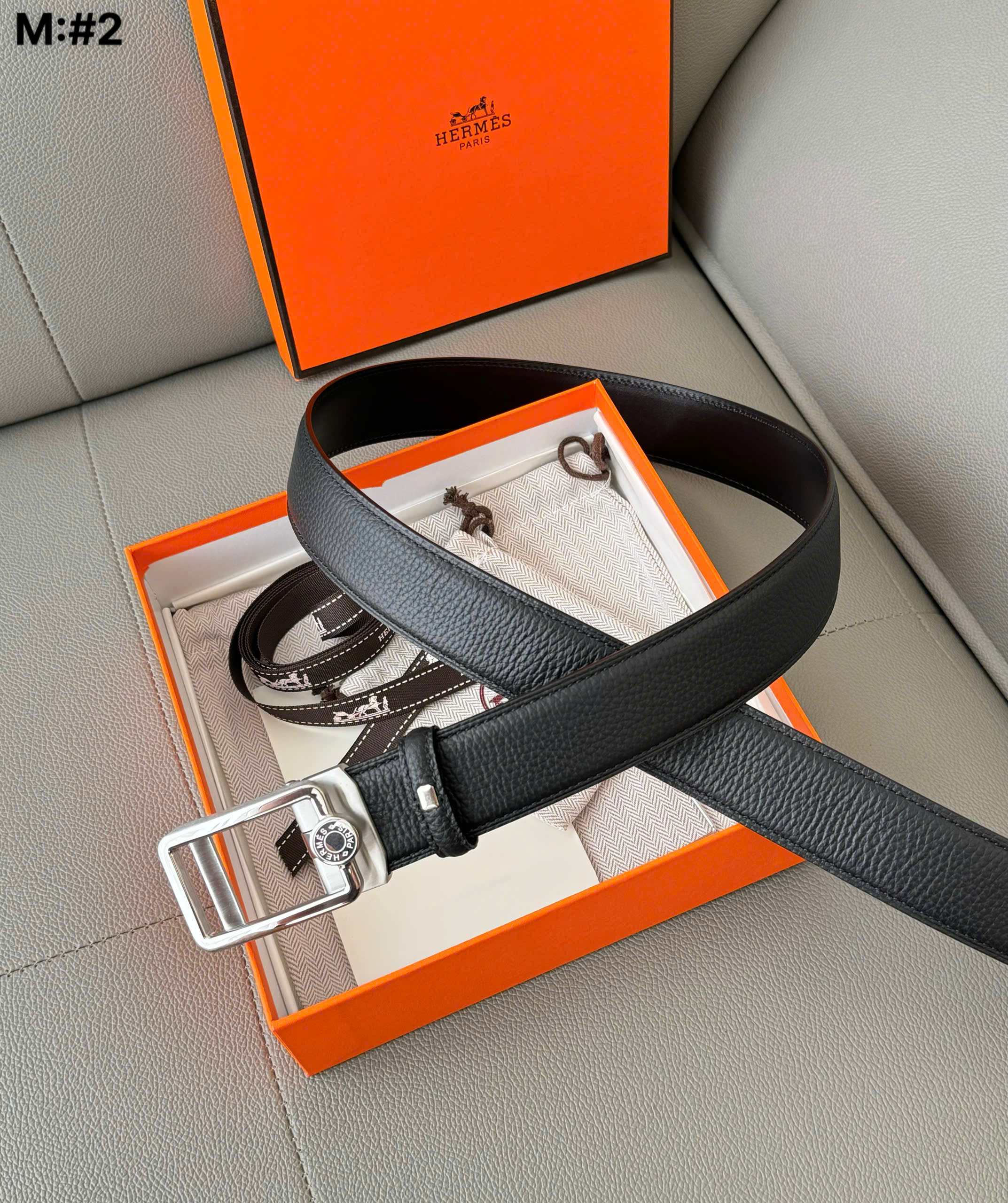 Thắt lưng dây nịt Hermes HM taiga Đen sần mặt chữ nhật Bạc khóa cài Like Auth 85-110 DDT
