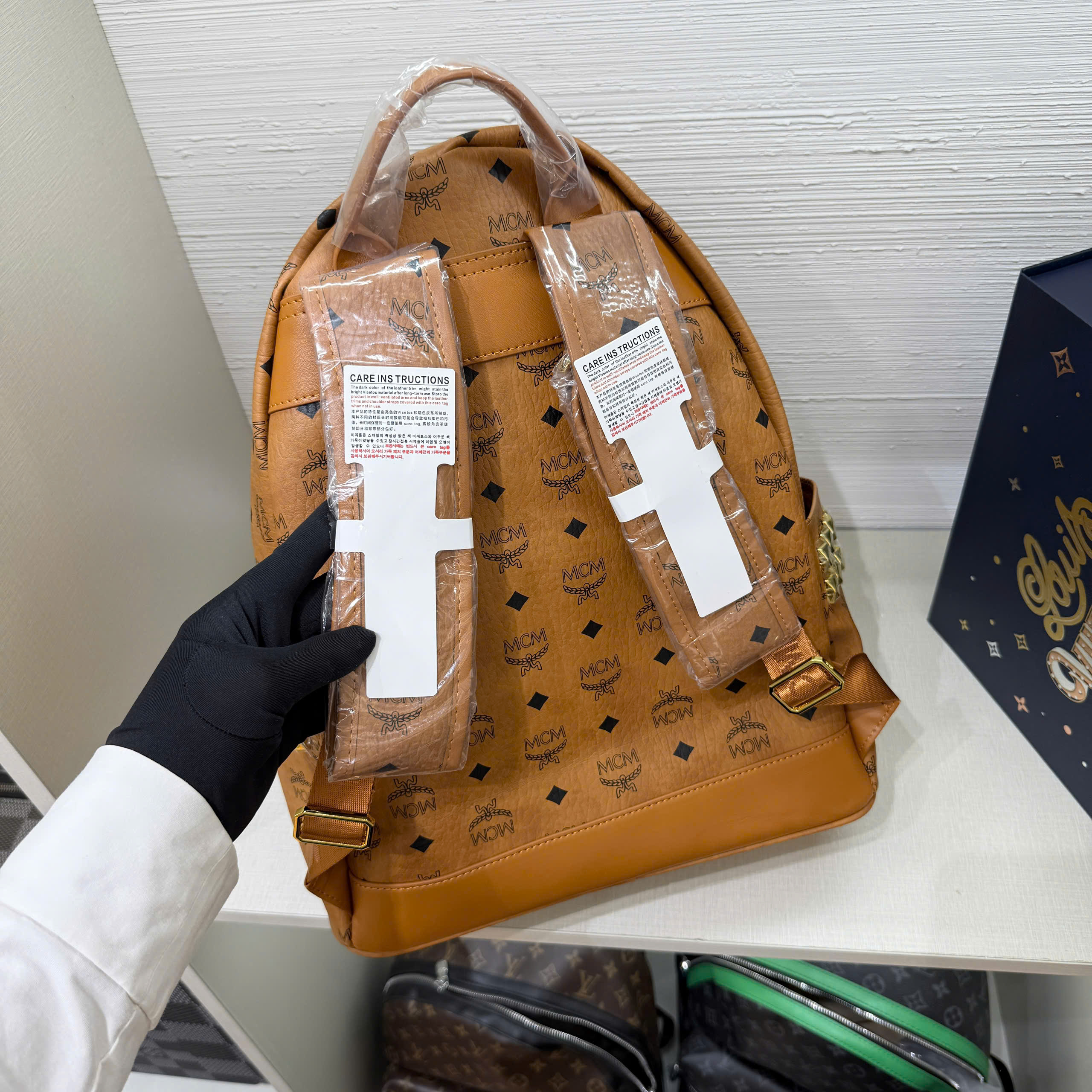 Balo MCM Stark Backpack in Visetos Cognac tag Cún Like Auth PLD\NÂU