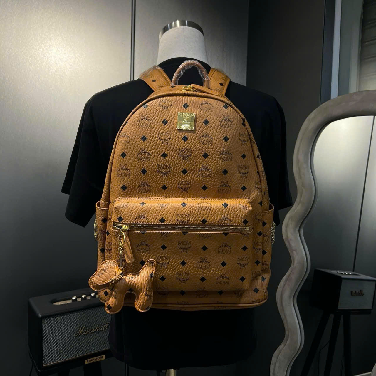 Balo MCM Stark Backpack in Visetos Cognac tag Cún Like Auth PLD\NÂU