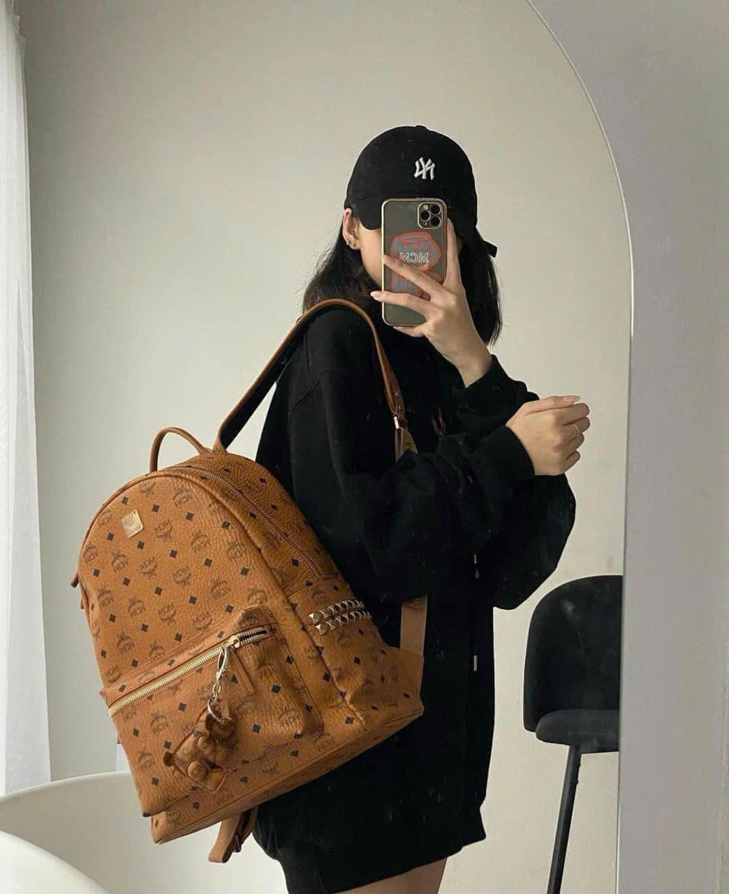 Balo MCM Stark Backpack in Visetos Cognac tag Cún Like Auth PLD\NÂU