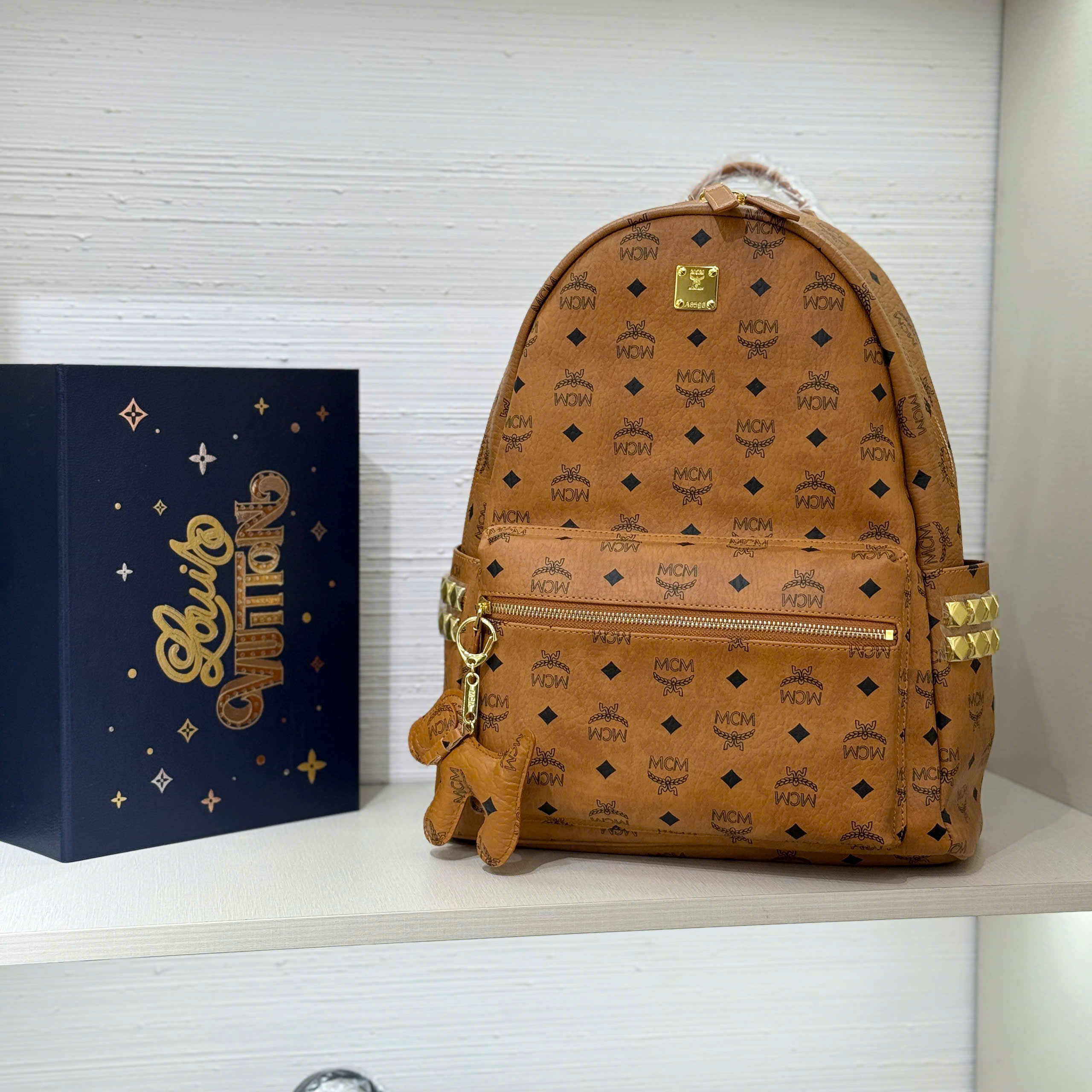 Balo MCM Stark Backpack in Visetos Cognac tag Cún Like Auth PLD\NÂU