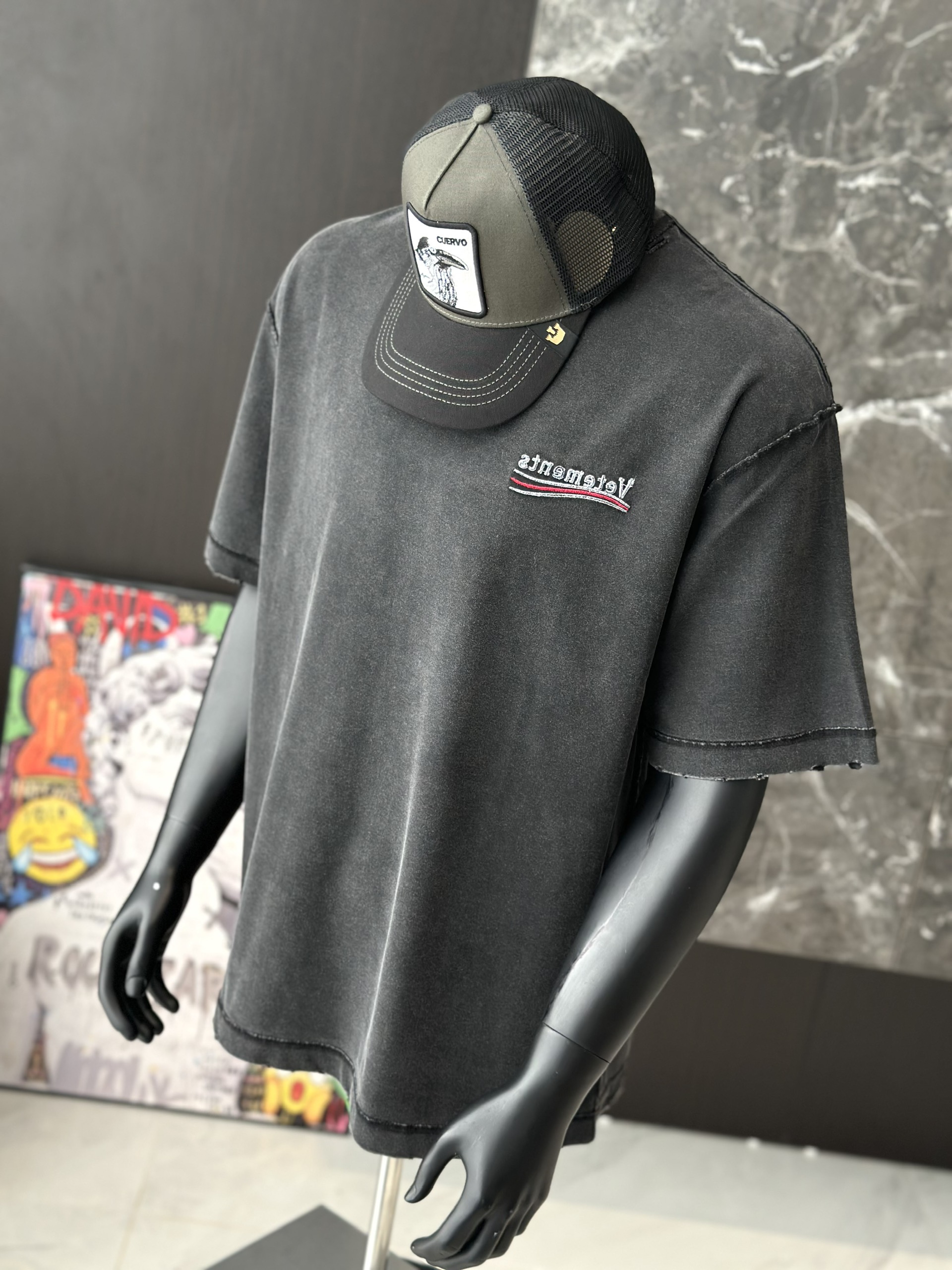 Áo phông T shirt Vetements logo wash trước sau Like Auth S-M VTN\Đen