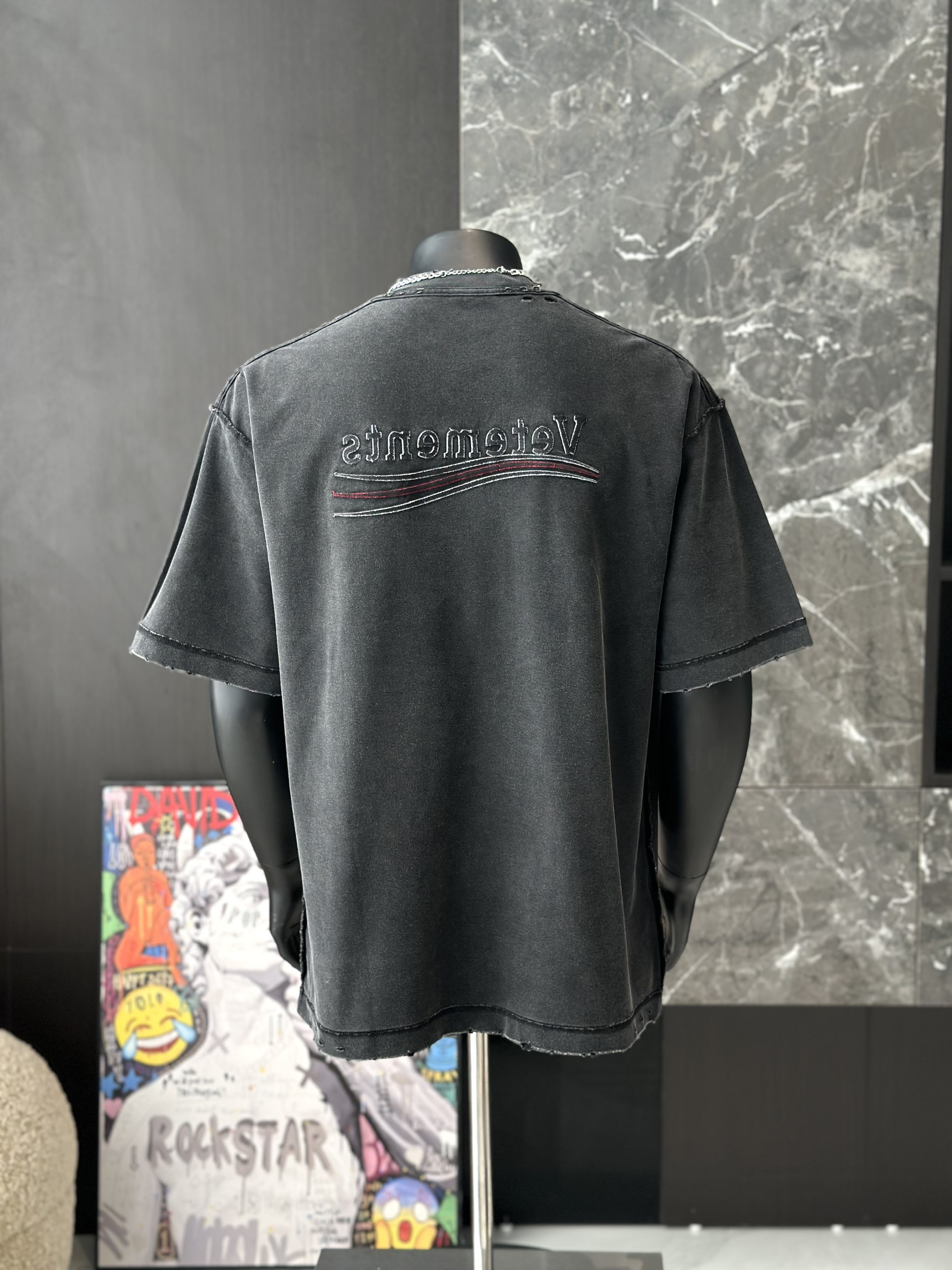 Áo phông T shirt Vetements logo wash trước sau Like Auth S-M VTN\Đen