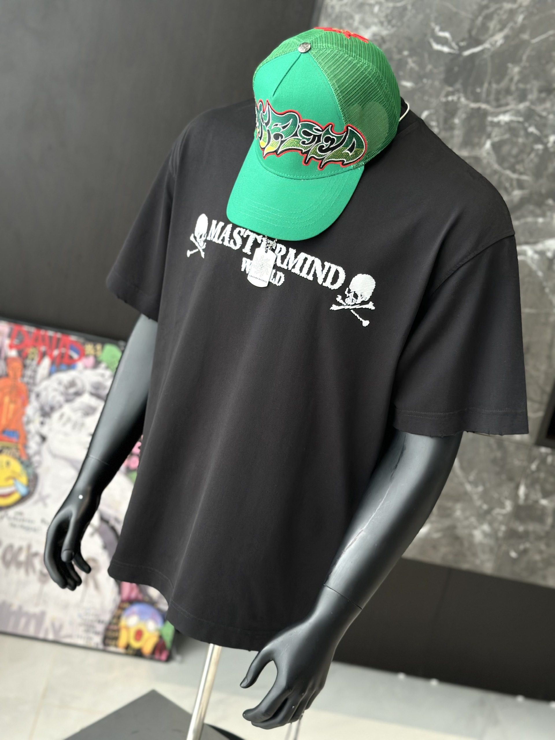 Áo phông T shirt Mastermind logo ngực họa tiết đầu lâu xương chéo lưng Like Auth S-M VTN\Đen