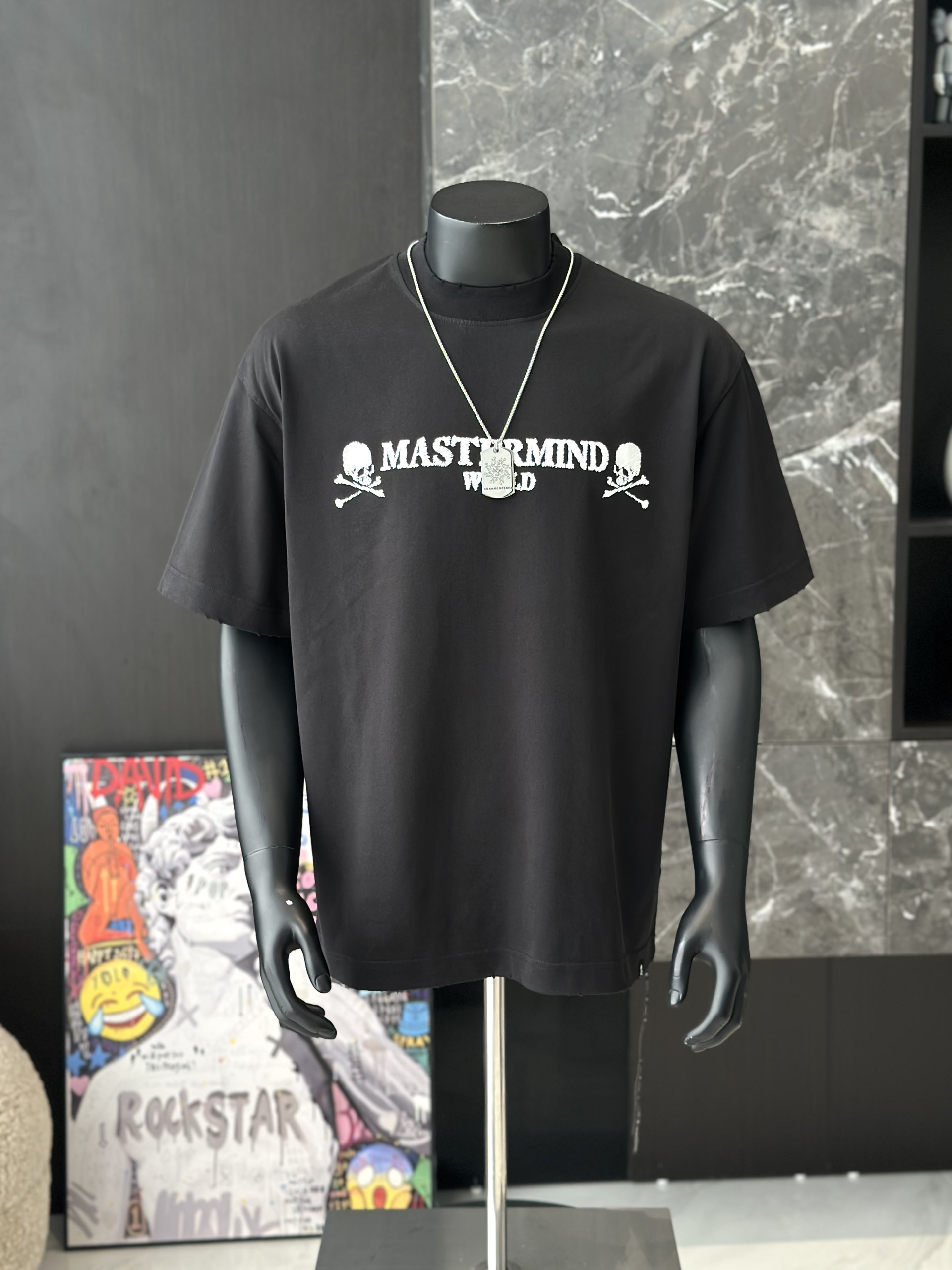 Áo phông T shirt Mastermind logo ngực họa tiết đầu lâu xương chéo lưng Like Auth S-M VTN\Đen