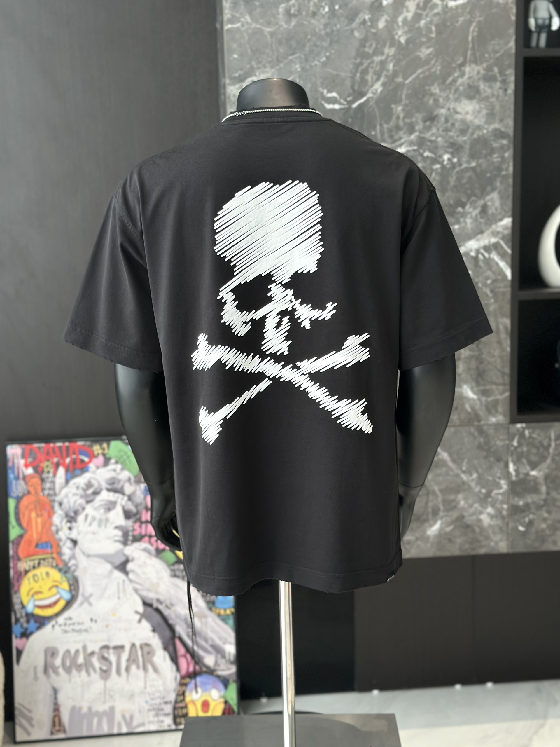Áo phông T shirt Mastermind logo ngực họa tiết đầu lâu xương chéo lưng Like Auth S-M VTN\Đen