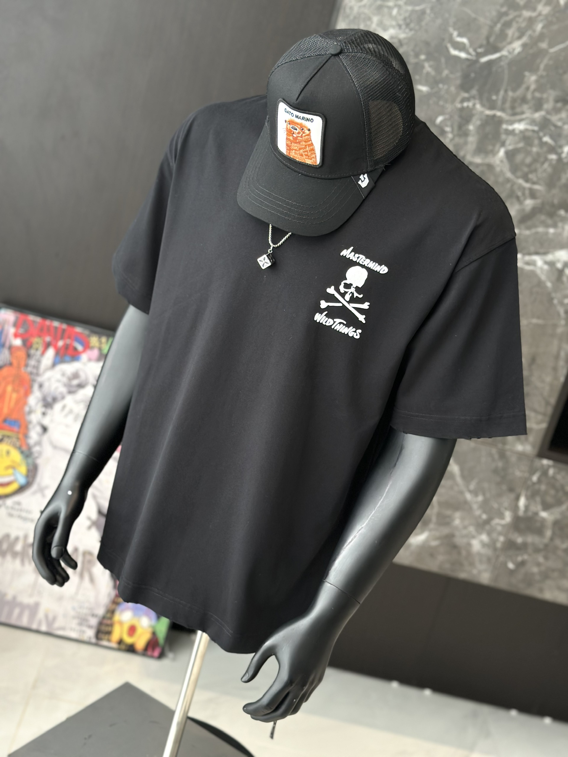 Áo phông T shirt Mastermind họa tiết đầu lâu xương chéo trước sau Like Auth S-M VTN\Đen