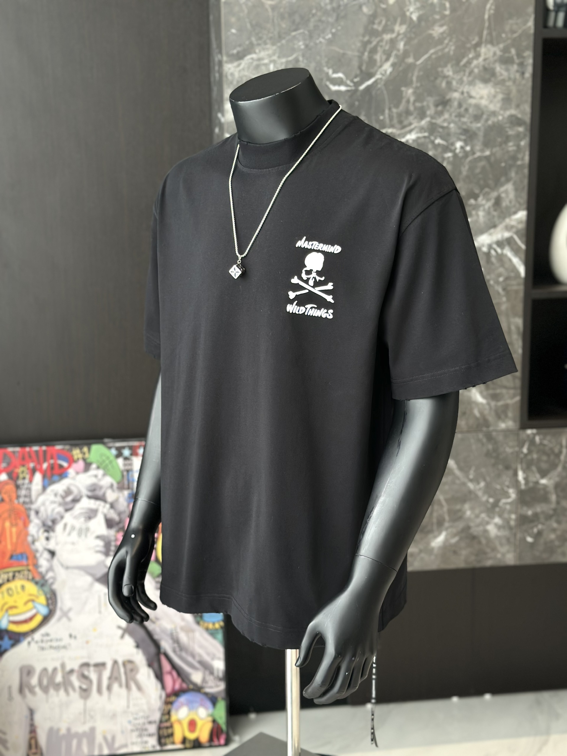 Áo phông T shirt Mastermind họa tiết đầu lâu xương chéo trước sau Like Auth S-M VTN\Đen