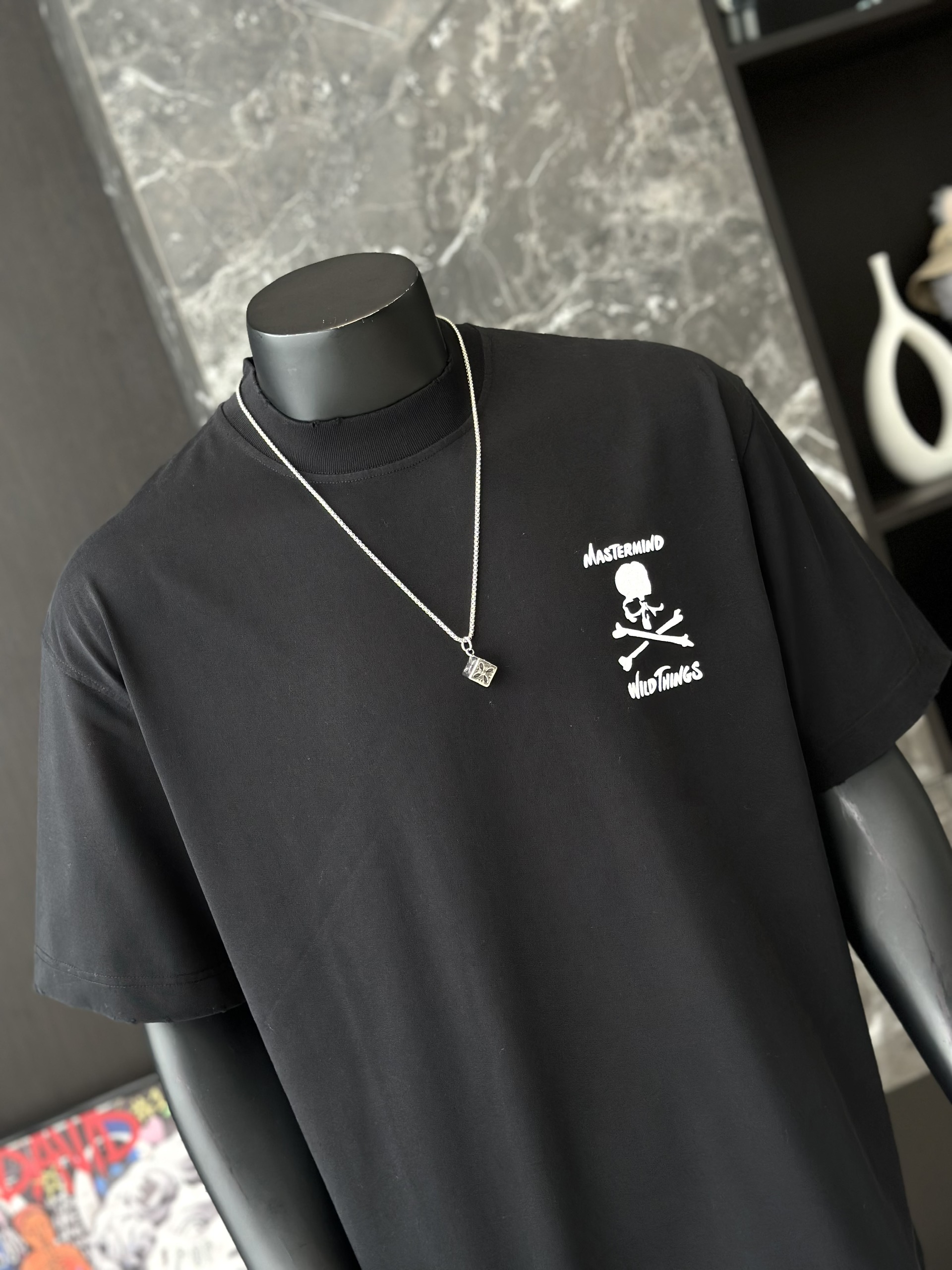 Áo phông T shirt Mastermind họa tiết đầu lâu xương chéo trước sau Like Auth S-M VTN\Đen