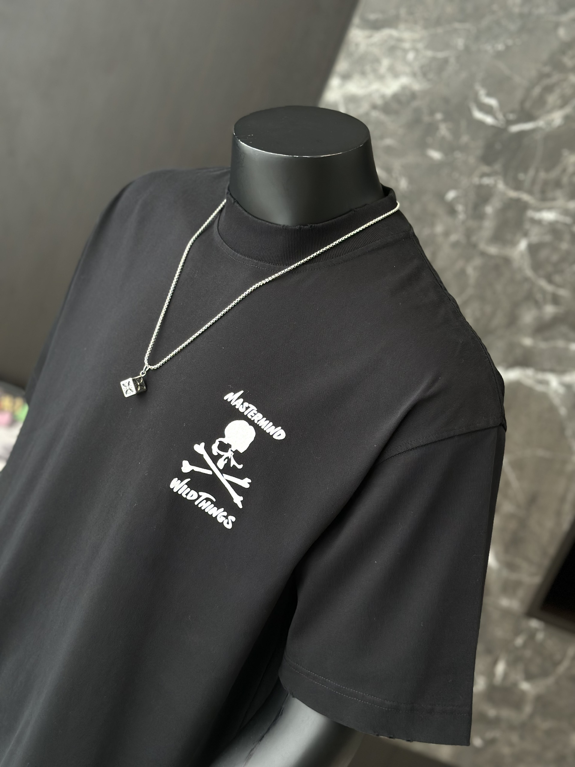 Áo phông T shirt Mastermind họa tiết đầu lâu xương chéo trước sau Like Auth S-M VTN\Đen