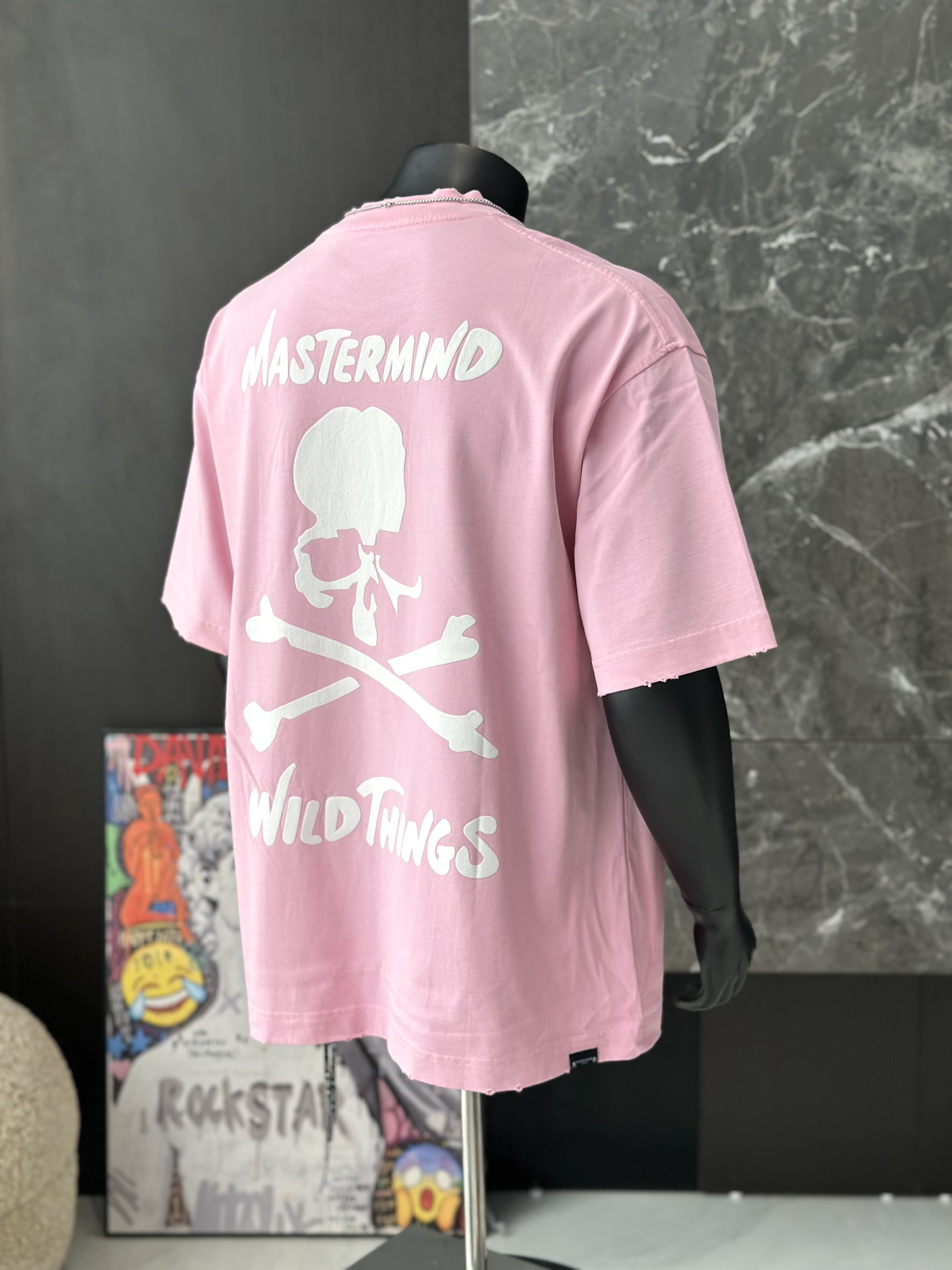 Áo phông T shirt Mastermind họa tiết đầu lâu xương chéo trước sau Like Auth S-M VTN\HỒNG