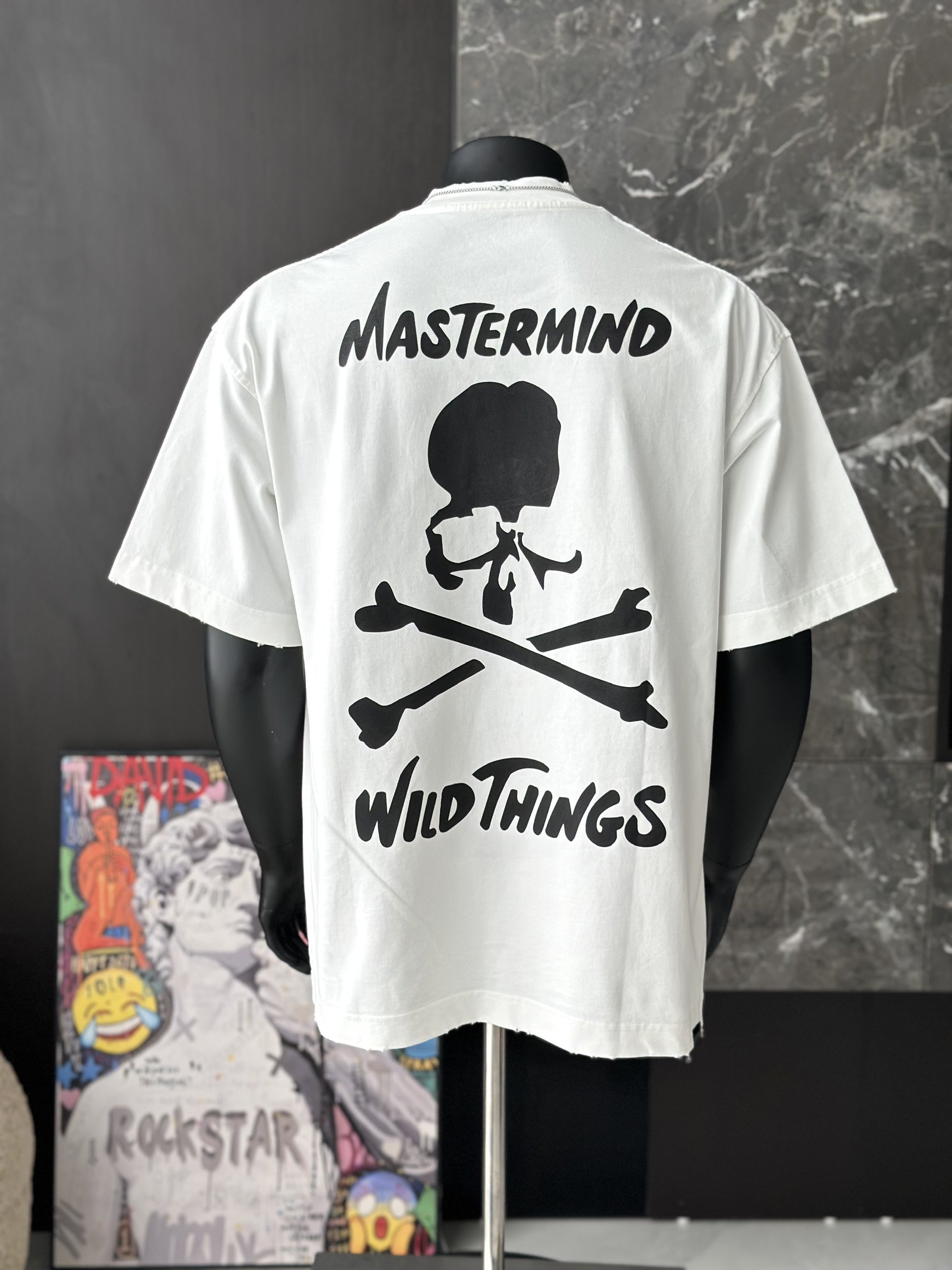 Áo phông T shirt Mastermind họa tiết đầu lâu xương chéo trước sau Like Auth S-M VTN/TRẮNG