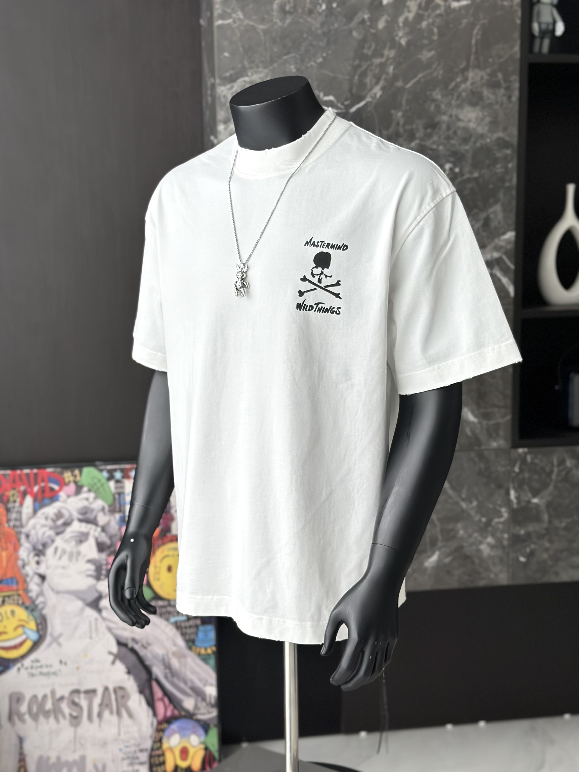 Áo phông T shirt Mastermind họa tiết đầu lâu xương chéo trước sau Like Auth S-M VTN/TRẮNG