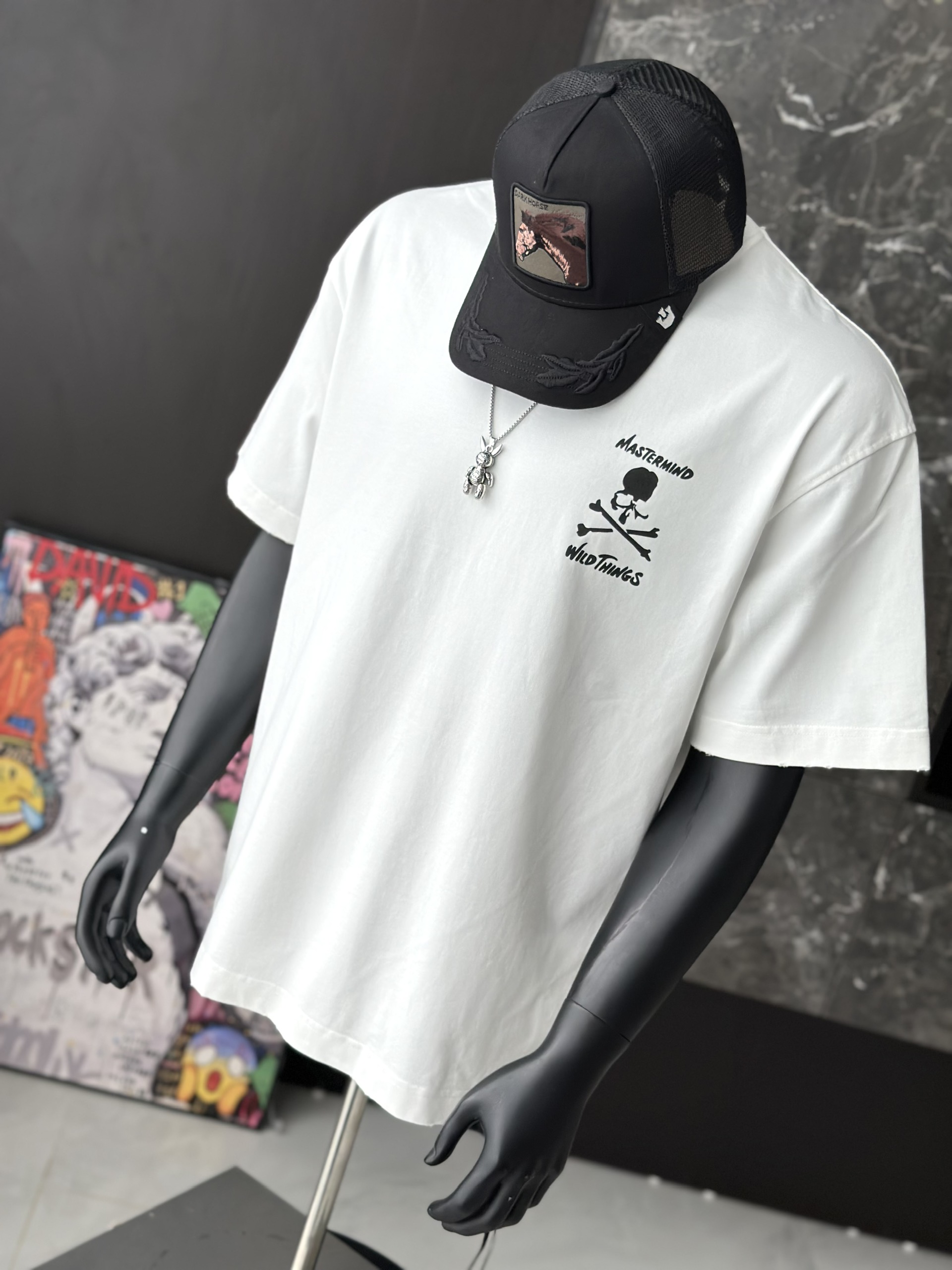 Áo phông T shirt Mastermind họa tiết đầu lâu xương chéo trước sau Like Auth S-M VTN/TRẮNG