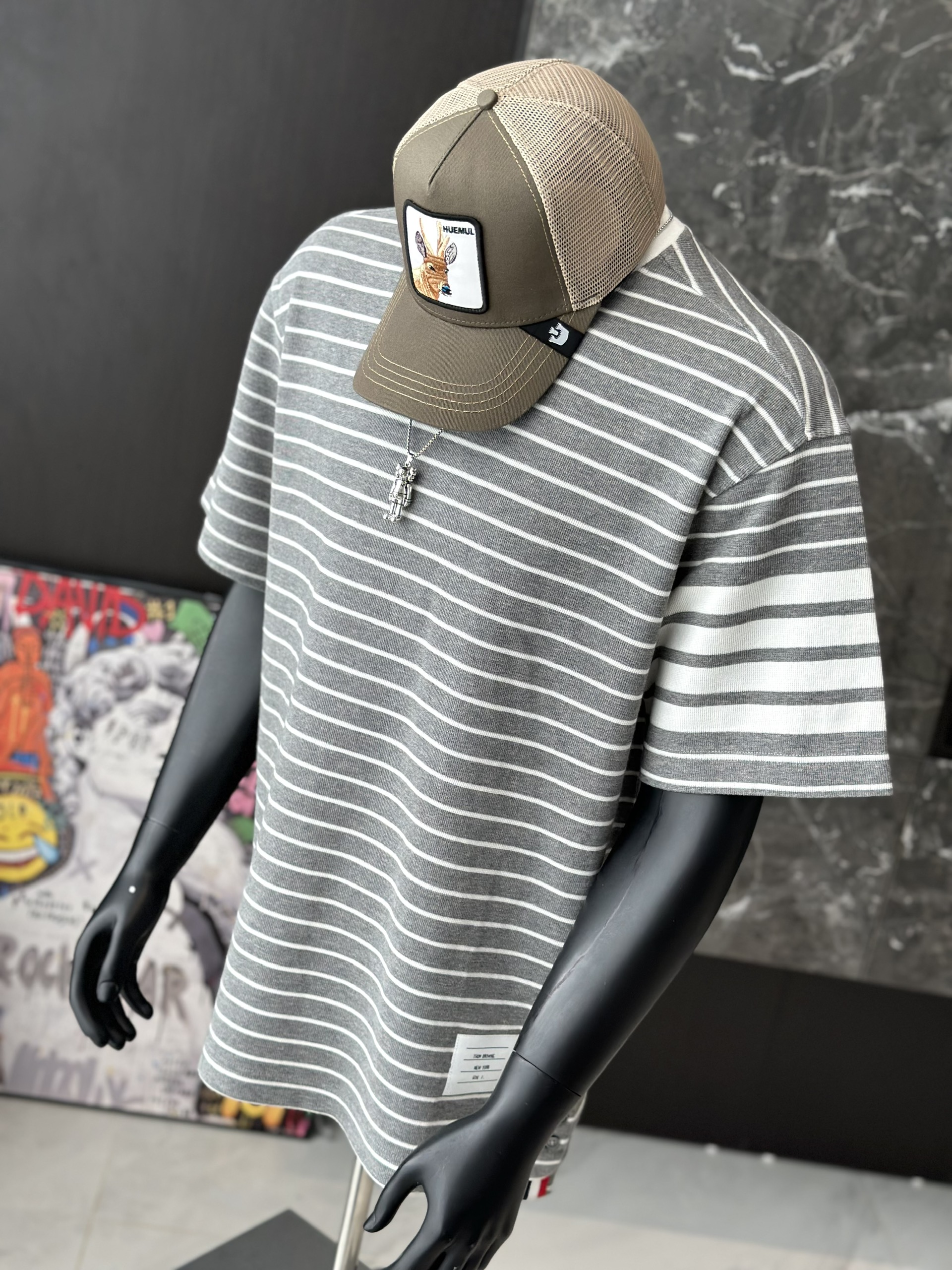 Áo phông T shirt Caras Xám kẻ ngang form to Like AUth S-M VTN