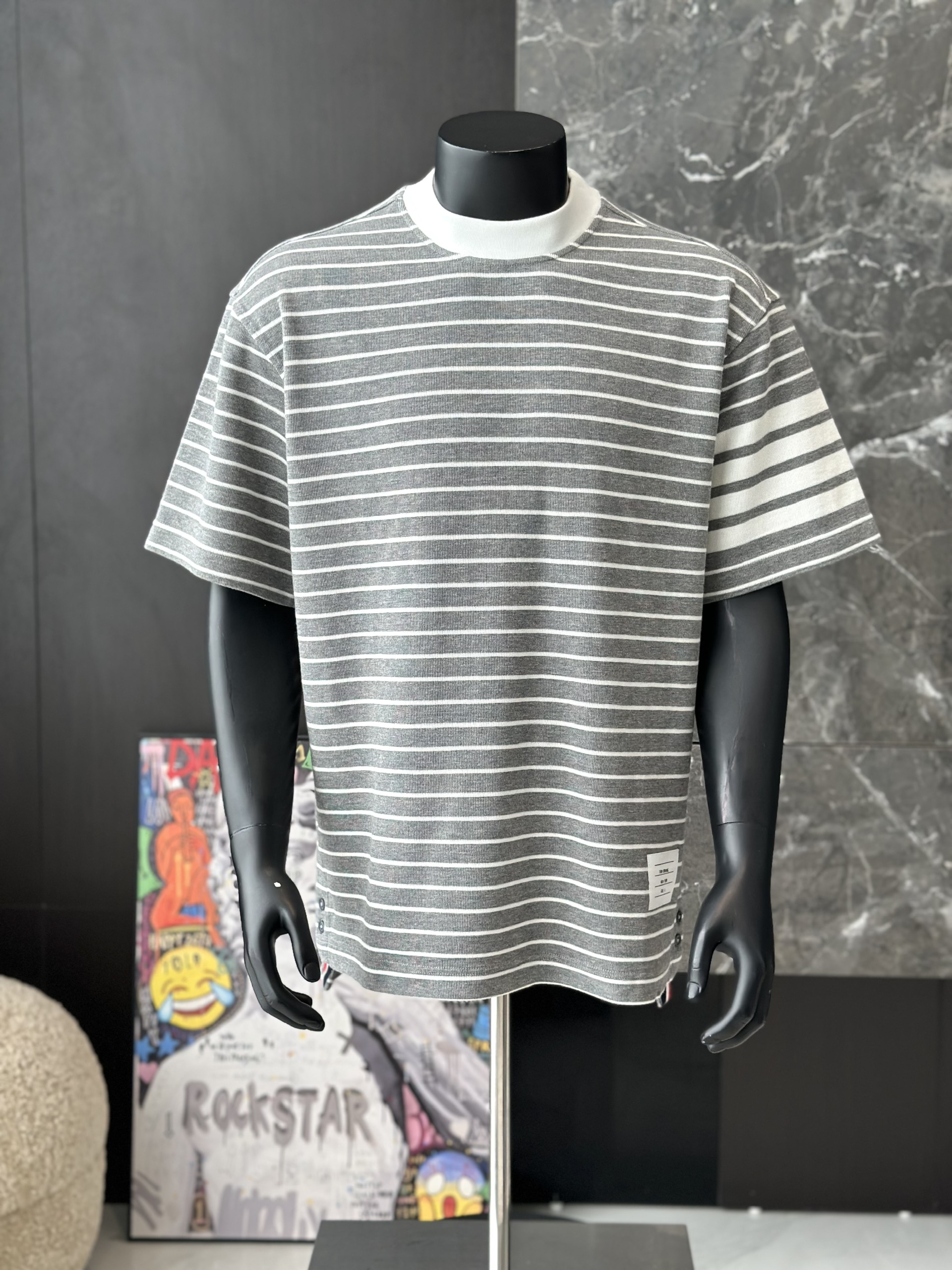 Áo phông T shirt Caras Xám kẻ ngang form to Like AUth S-M VTN