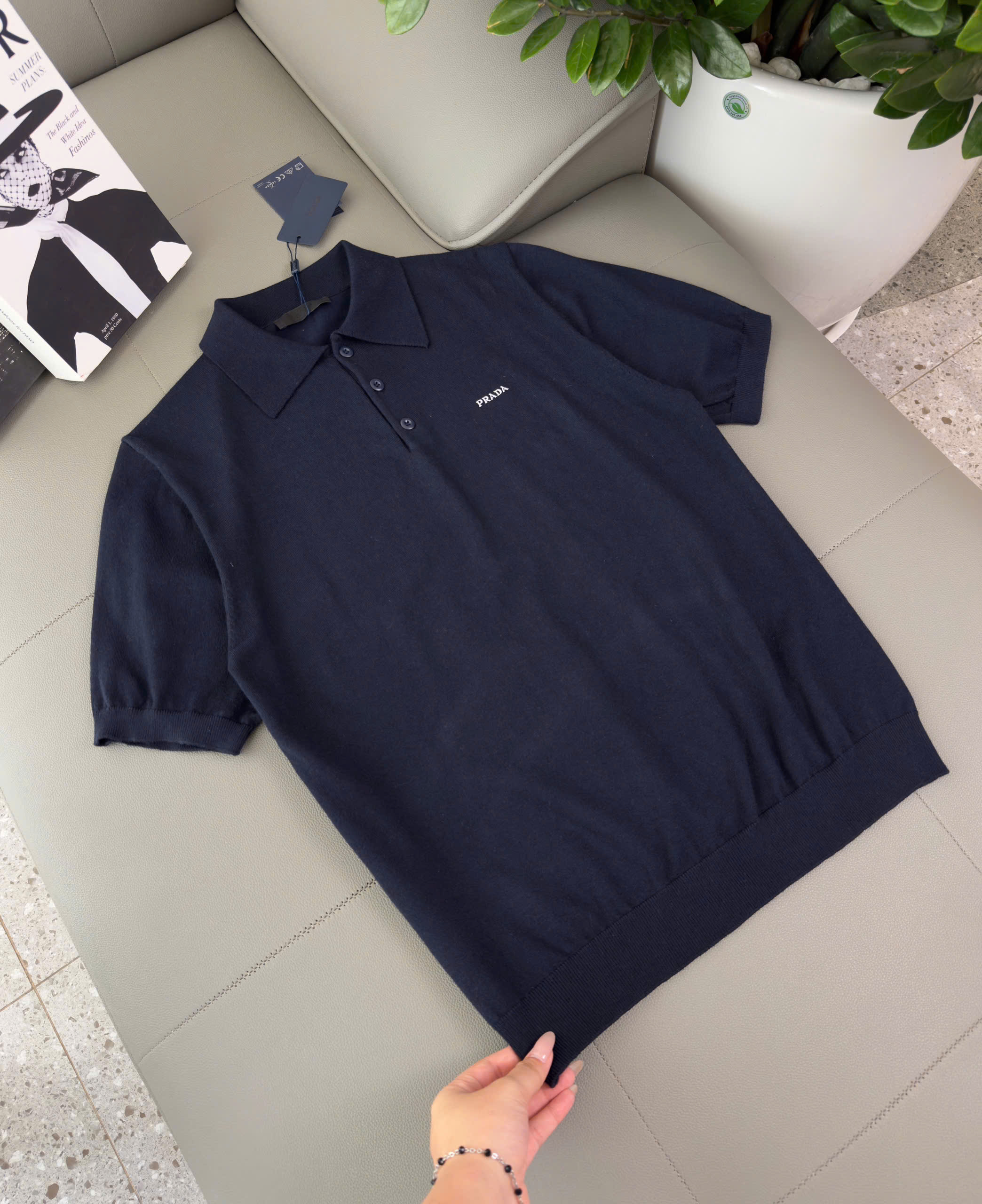 Áo polo Prada logo thêu ngực Like Auth S-L DDT\Xanh than