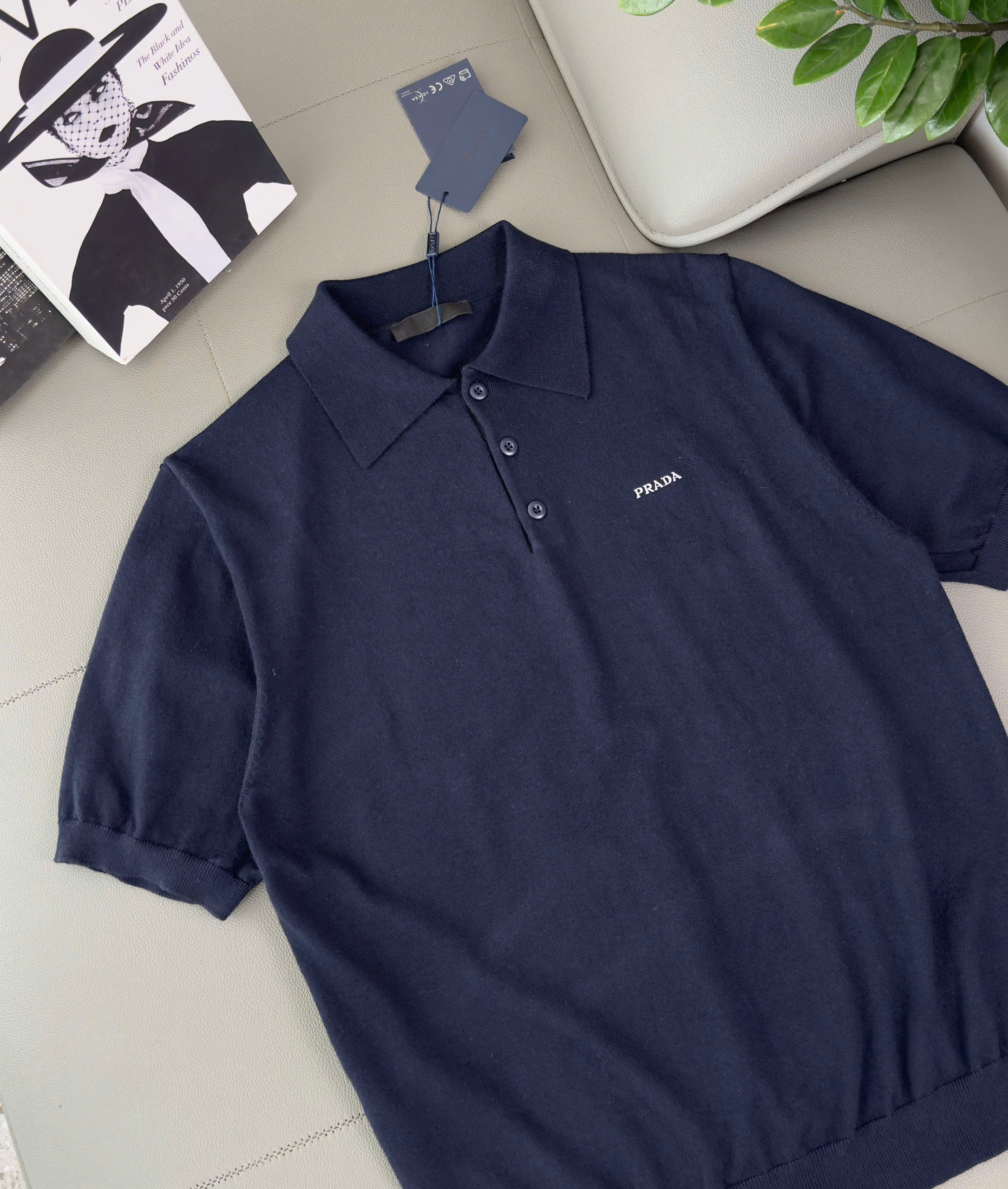 Áo polo Prada logo thêu ngực Like Auth S-L DDT\Xanh than