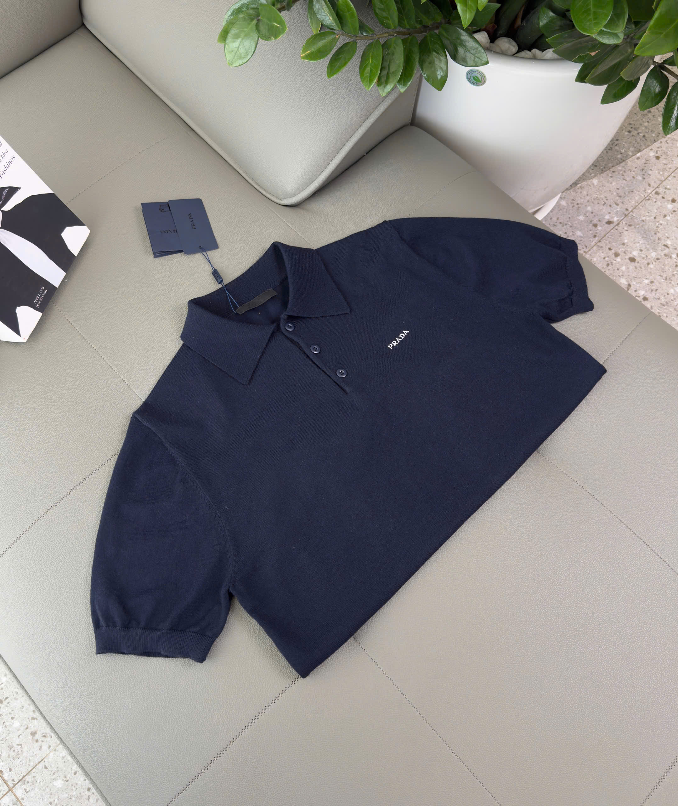 Áo polo Prada logo thêu ngực Like Auth S-L DDT\Xanh than