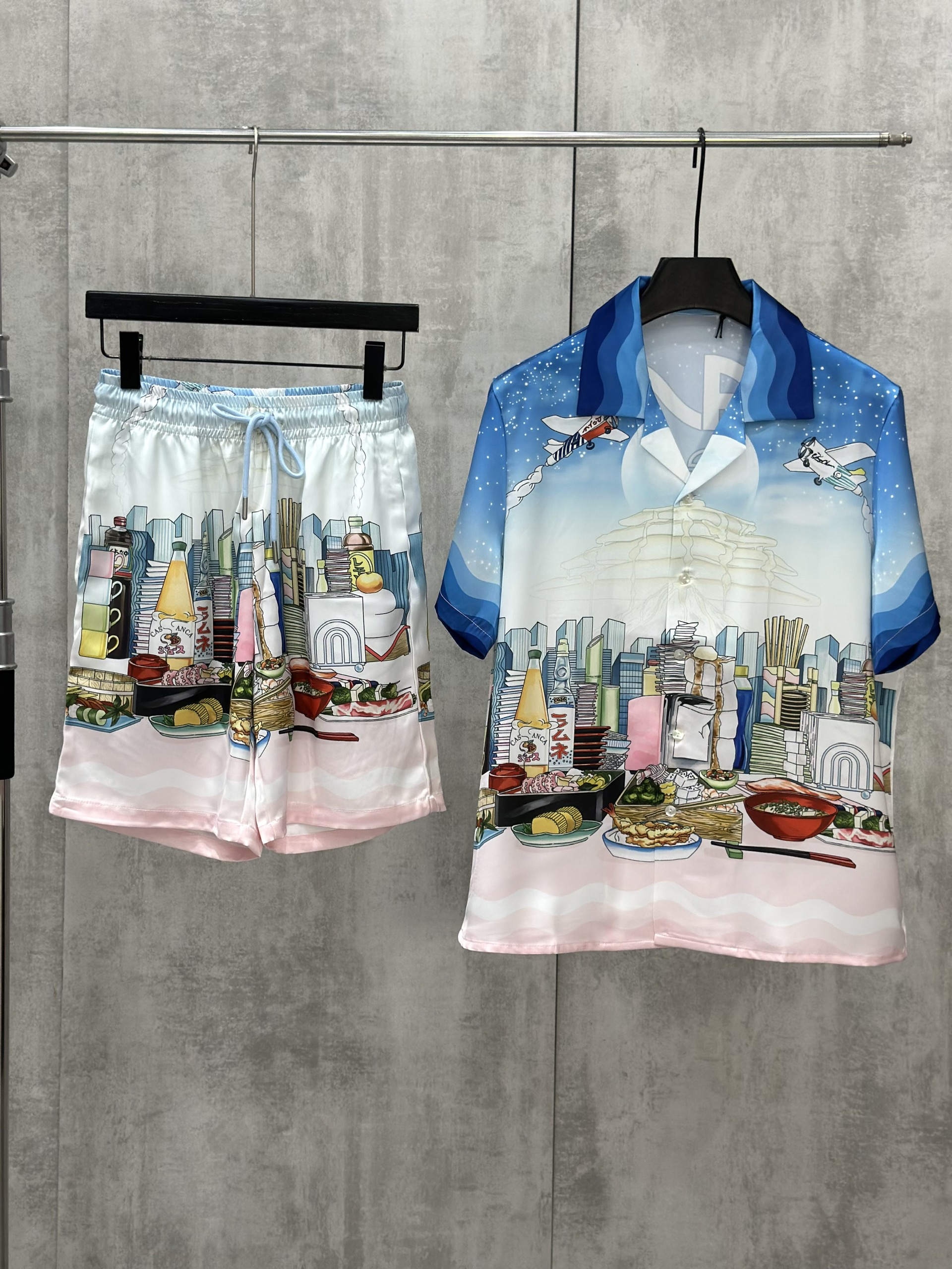 Set bộ lụa hè TANYA Casablanca họa tiết quán ăn Nhật Bản Like Auth M-XL VTN