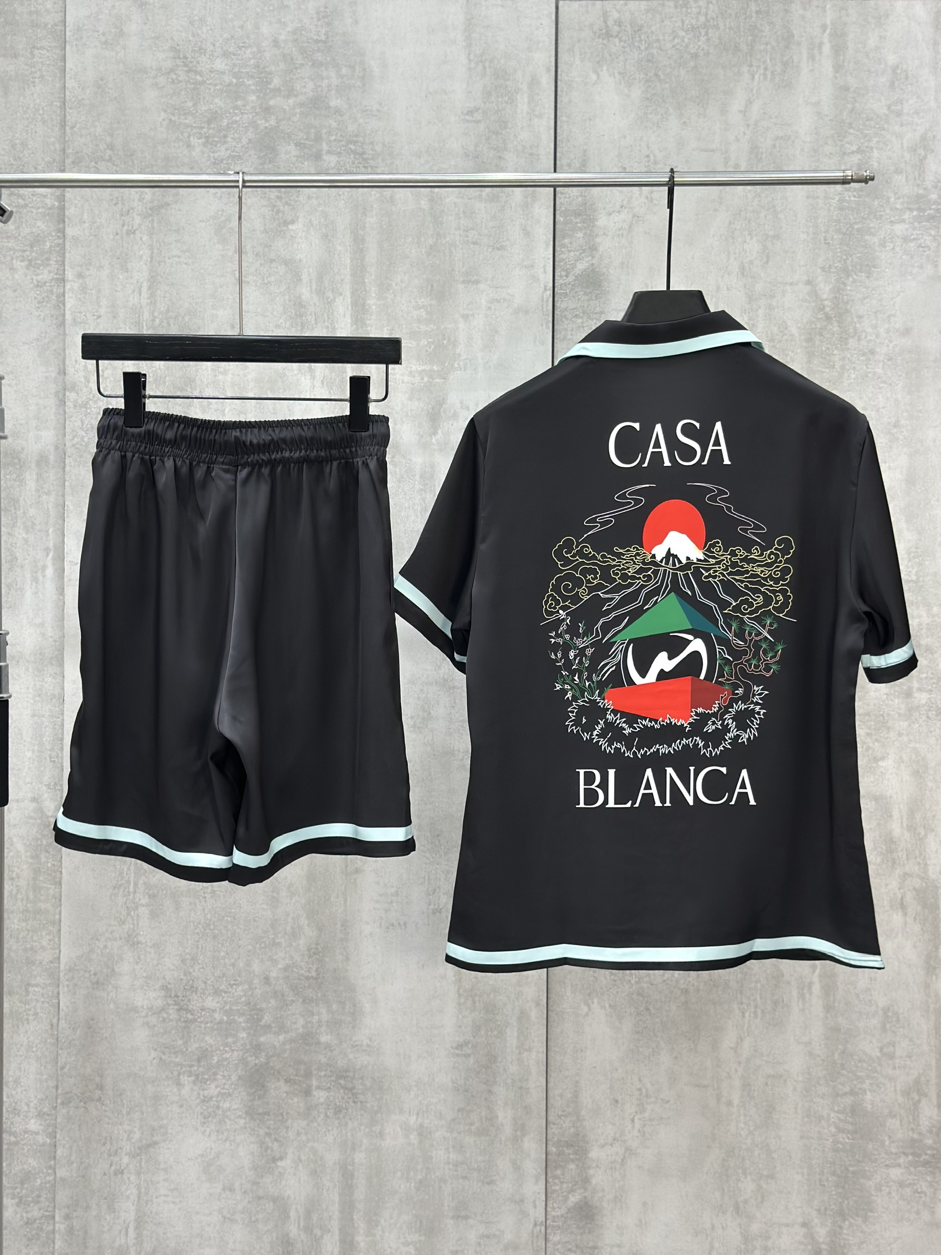 Set bộ lụa hè TANYA Casablanca họa tiết núi Phú Sỹ Đen Like Auth M-XL VTN