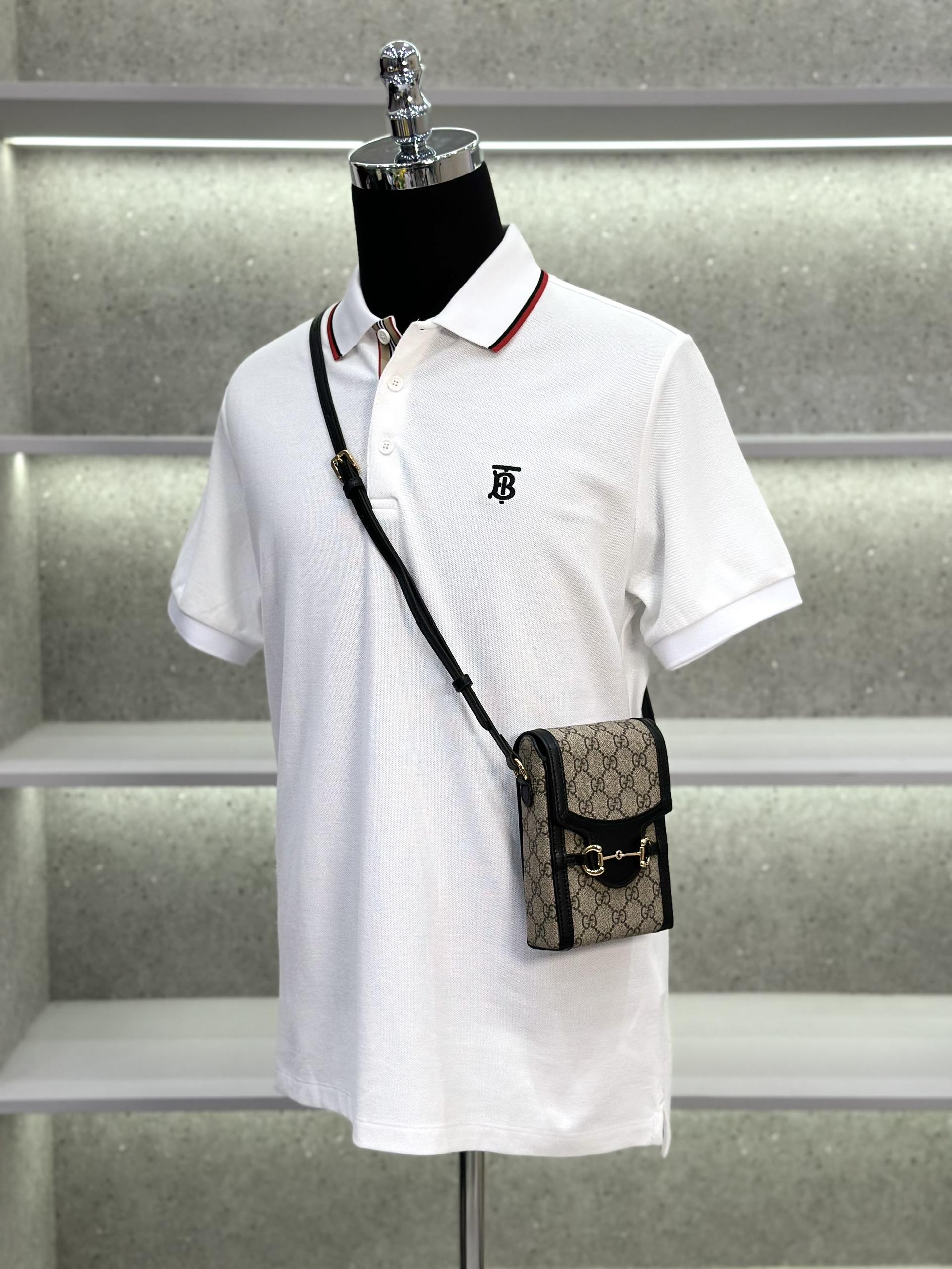 Áo polo Burberry BBR logo TB thêu ngực phối kẻ Đỏ viền cổ Like Auth 1-1 on web VTN