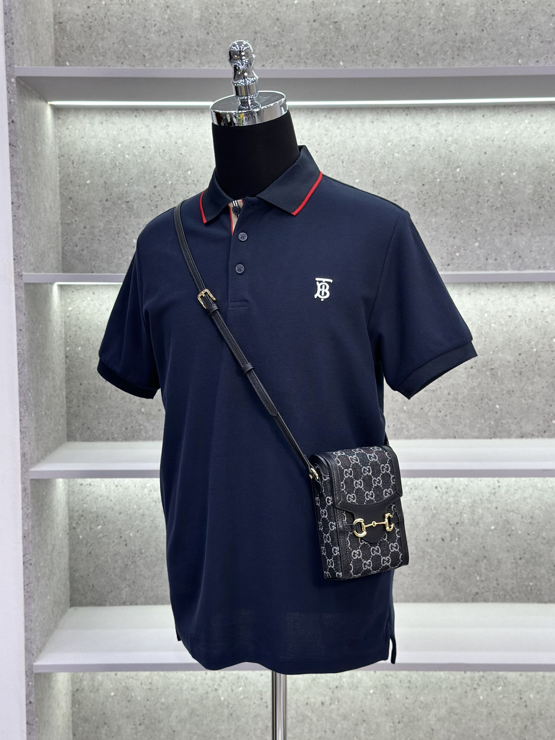 Áo polo Burberry BBR logo TB thêu ngực phối kẻ Đỏ viền cổ Like Auth 1-1 on web VTN