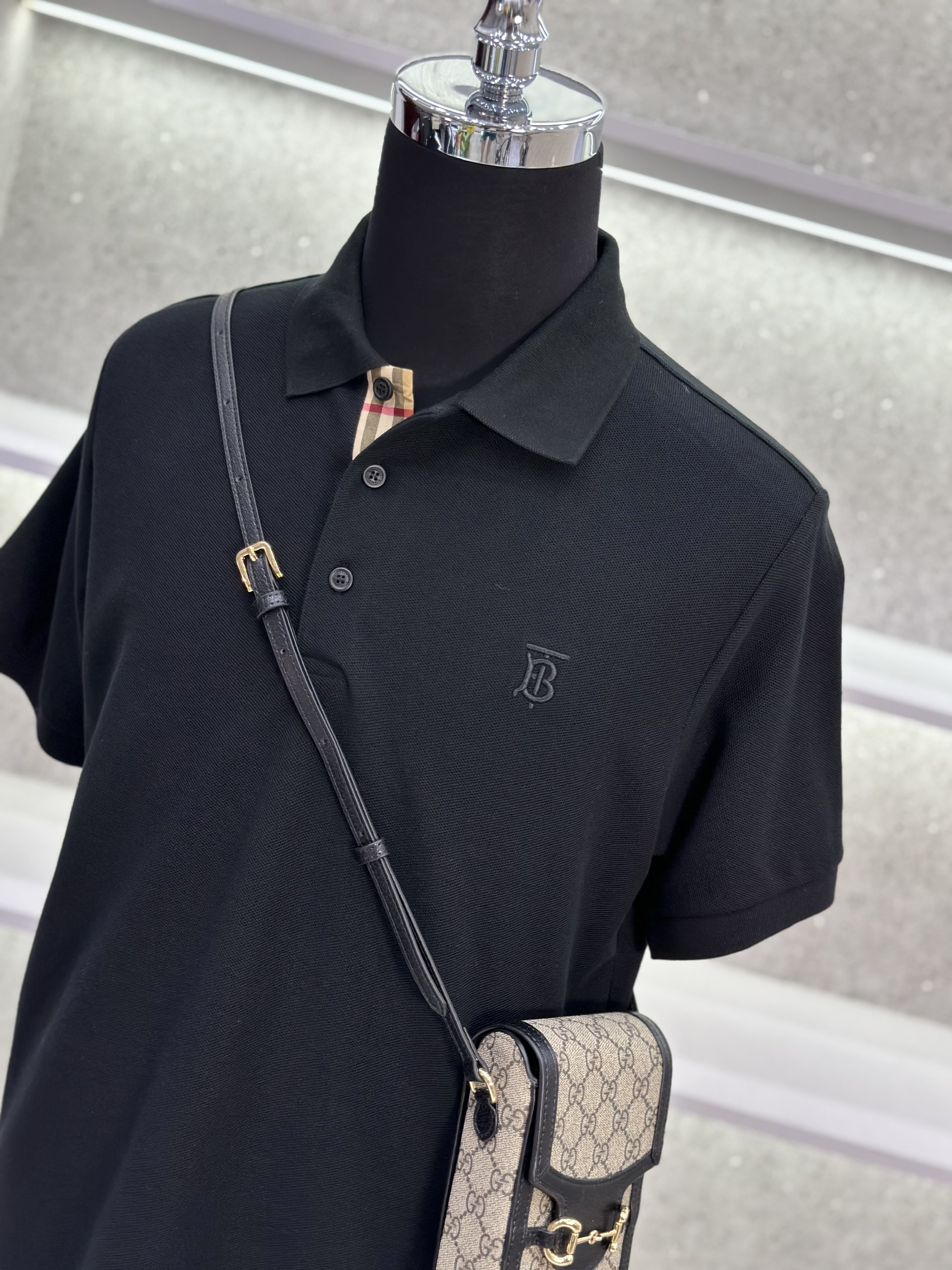 Áo polo Burberry BBR logo TB thêu ngực phối kẻ sọc dọc khuy Like Auth 1-1 on web VTN