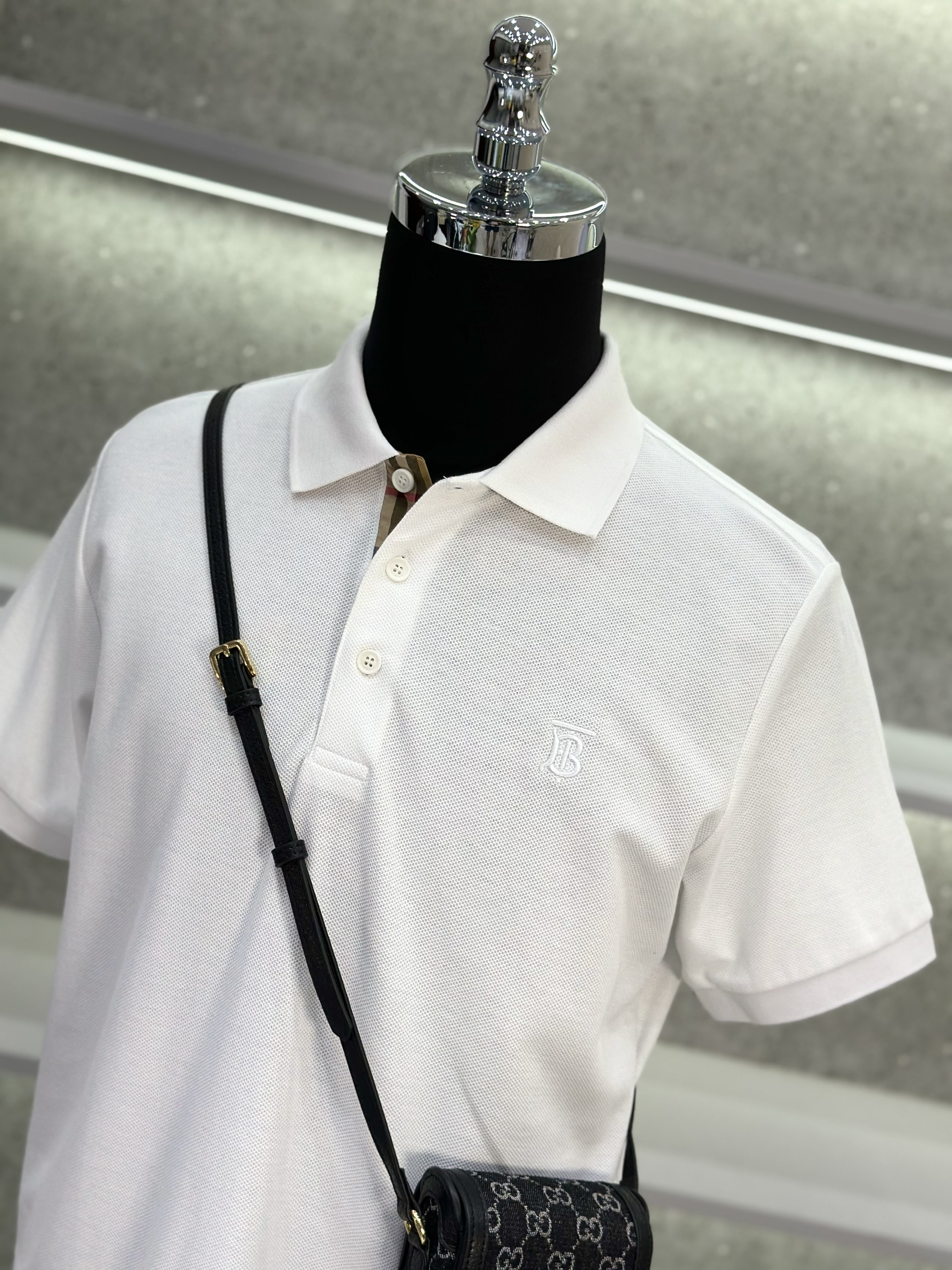 Áo polo Burberry BBR logo TB thêu ngực phối kẻ sọc dọc khuy Like Auth 1-1 on web VTN