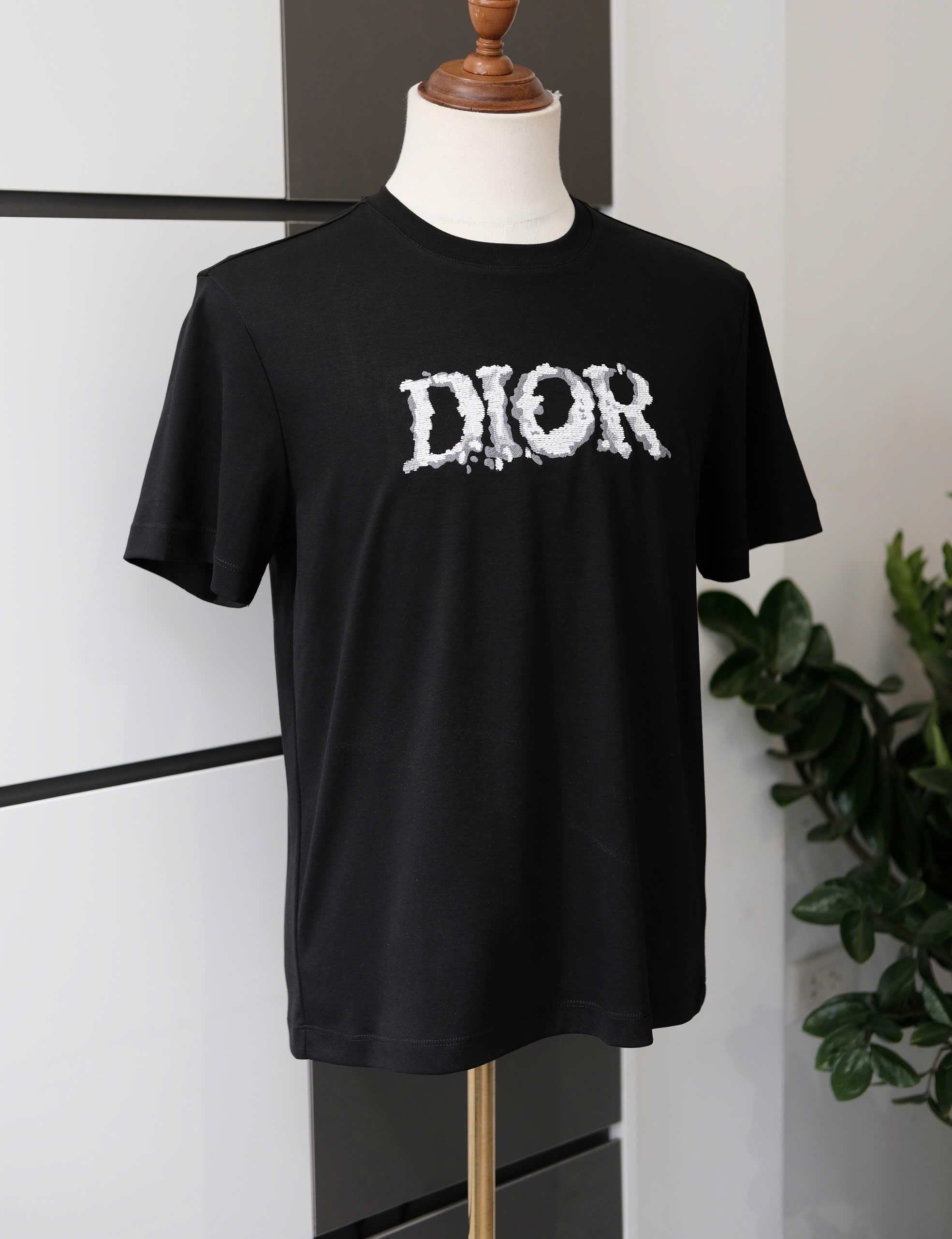 Áo phông T shirt Dior CD logo thêu ngực chữ Xám Like Auth M-XL DDT\Đen