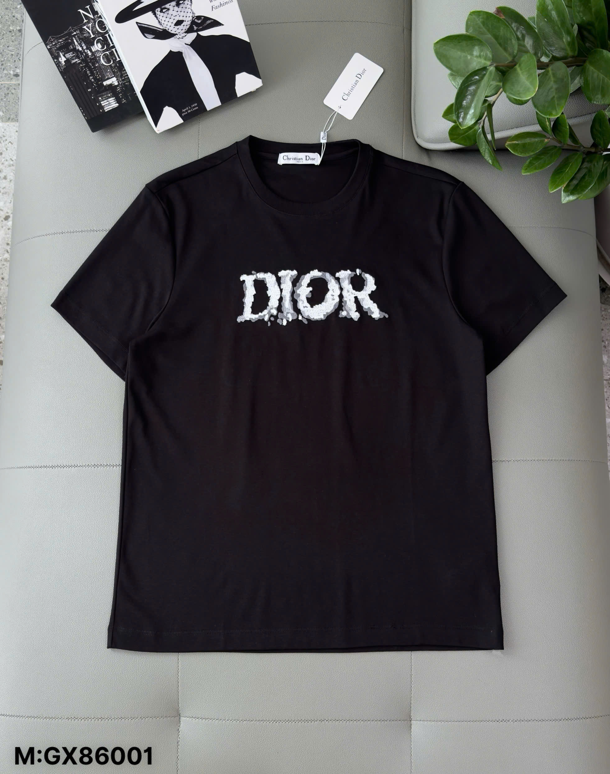 Áo phông T shirt Dior CD logo thêu ngực chữ Xám Like Auth M-XL DDT\Đen