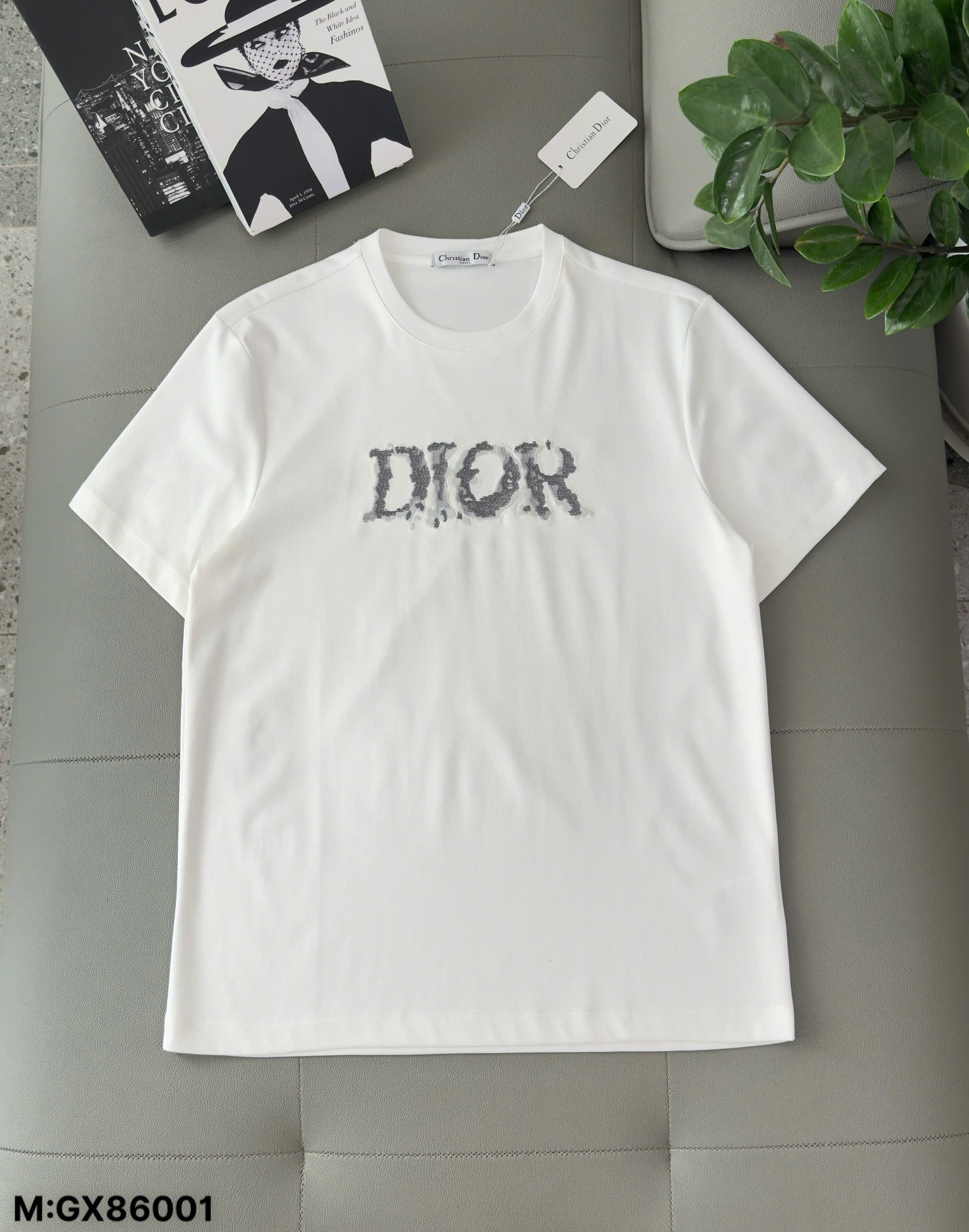 Áo phông T shirt Dior CD logo thêu ngực chữ Xám Like Auth M-XL DDT\Trắng