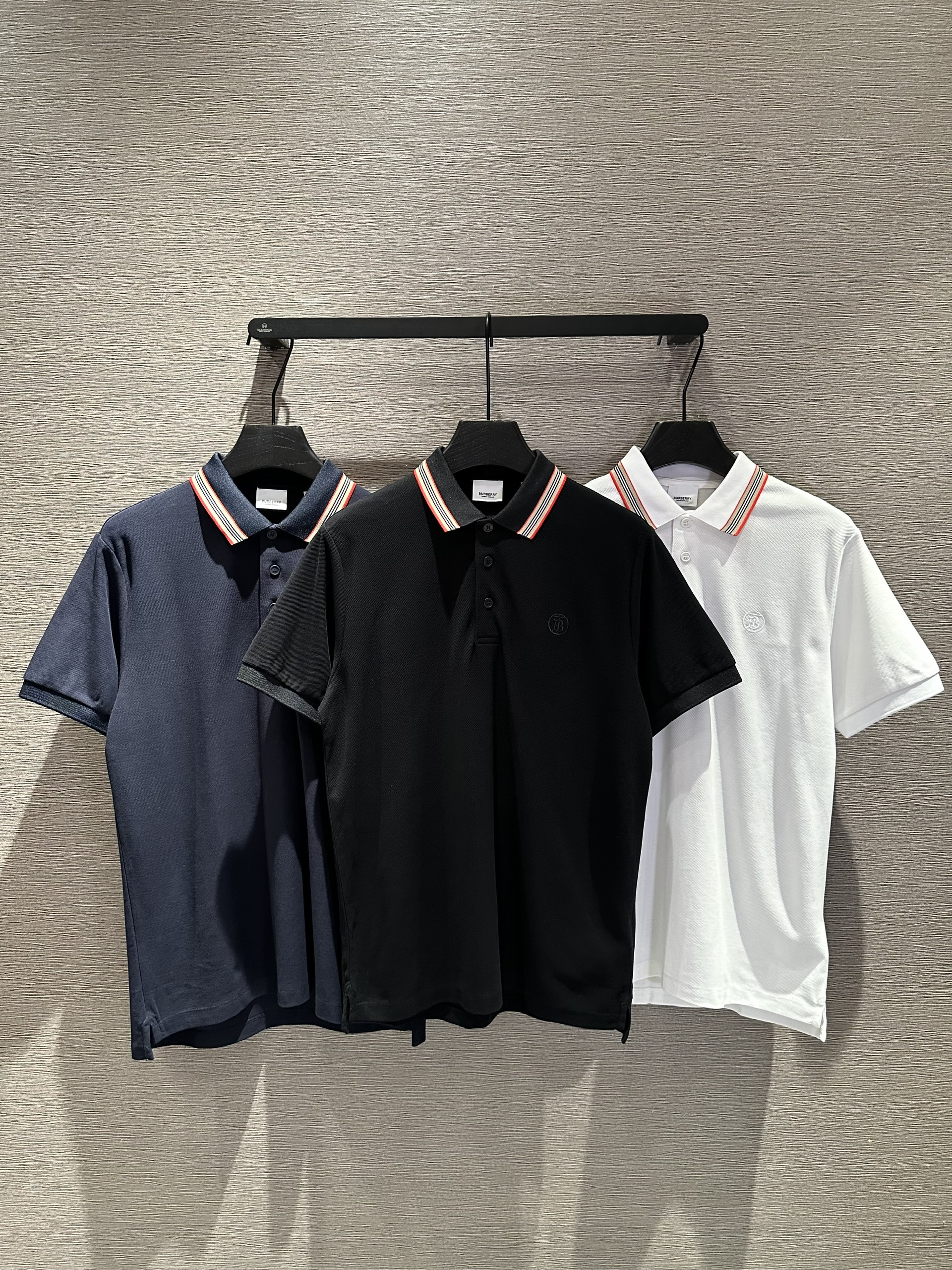 Áo polo Burberry BBR logo TB tròn thêu ngực phối kẻ sọc cổ Like Auth 1-1 on web VTN