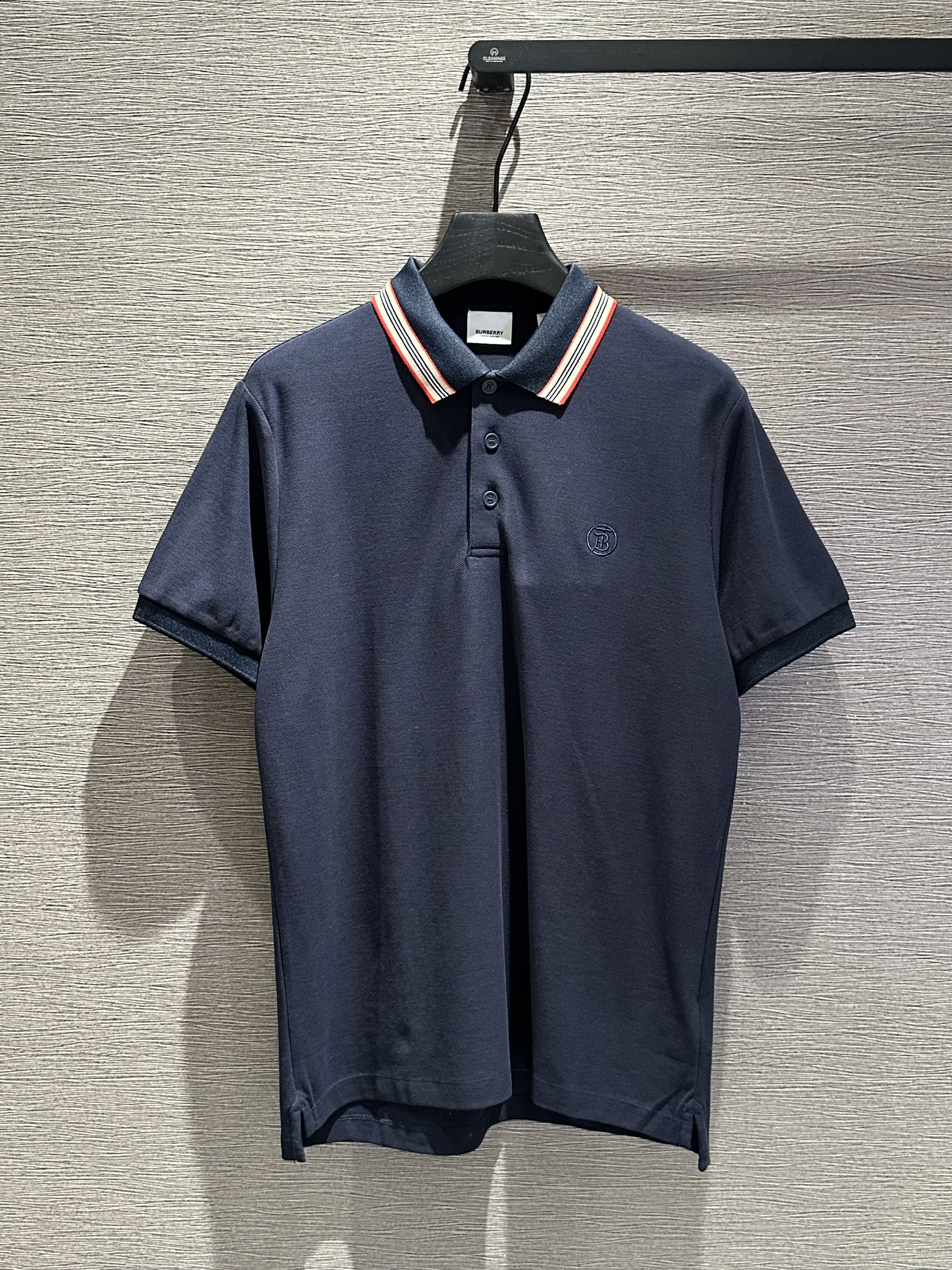 Áo polo Burberry BBR logo TB tròn thêu ngực phối kẻ sọc cổ Like Auth 1-1 on web VTN