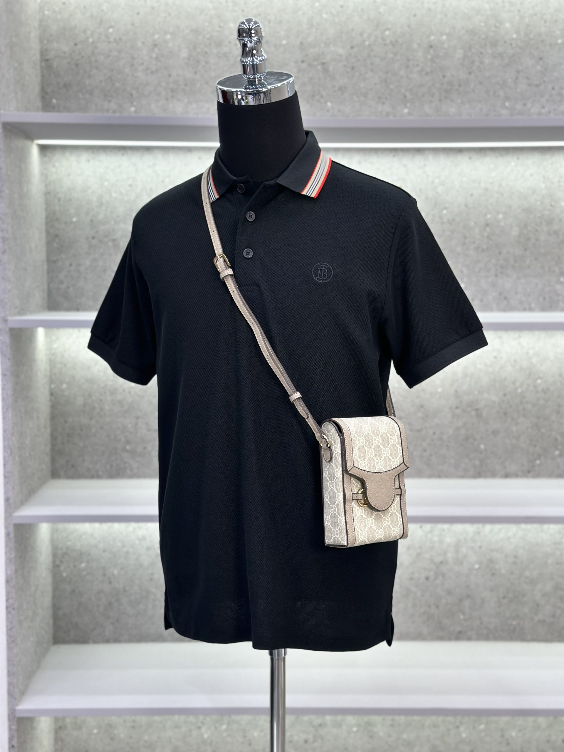 Áo polo Burberry BBR logo TB tròn thêu ngực phối kẻ sọc cổ Like Auth 1-1 on web VTN